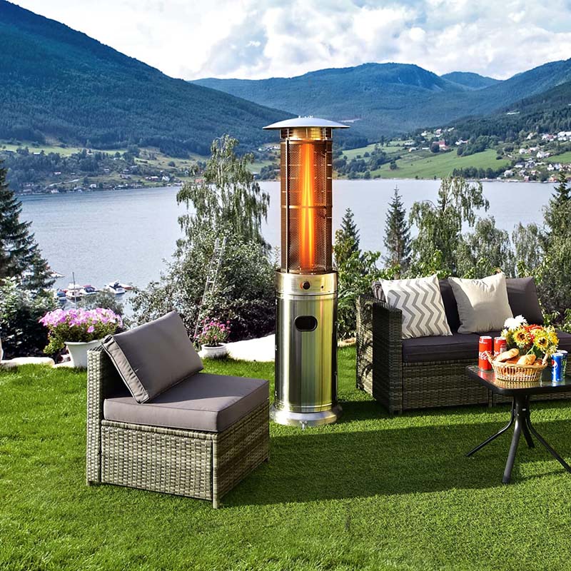 41000 BTU Standing Propane Patio Heater with Wheels, Stainless Steel Round Glass Tube Gas Outdoor Heater