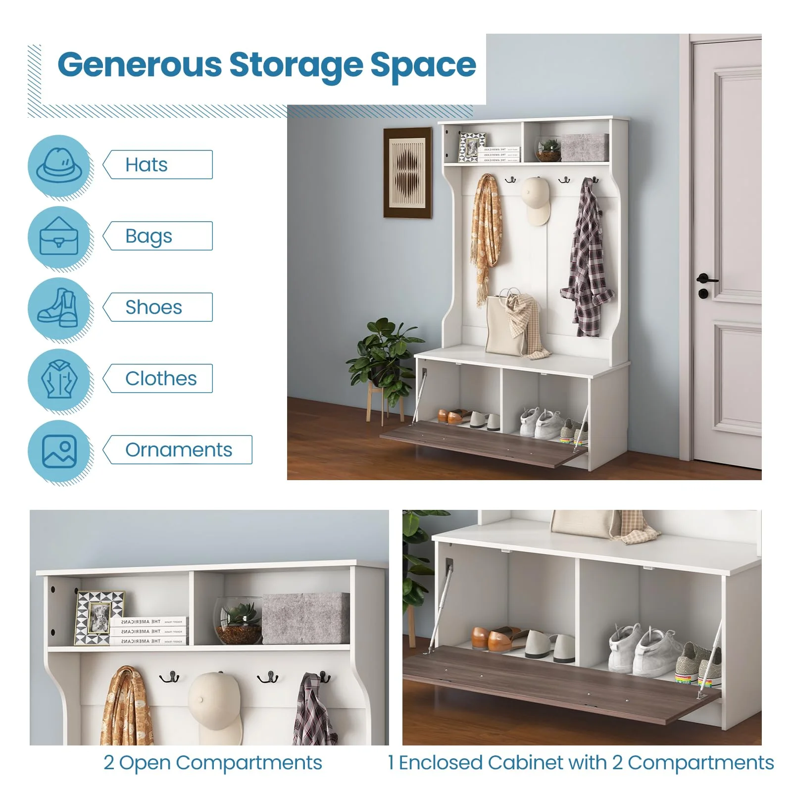 Giantex 160cm Hall Tree | Entryway Organizer with Coat Rack & Storage Bench