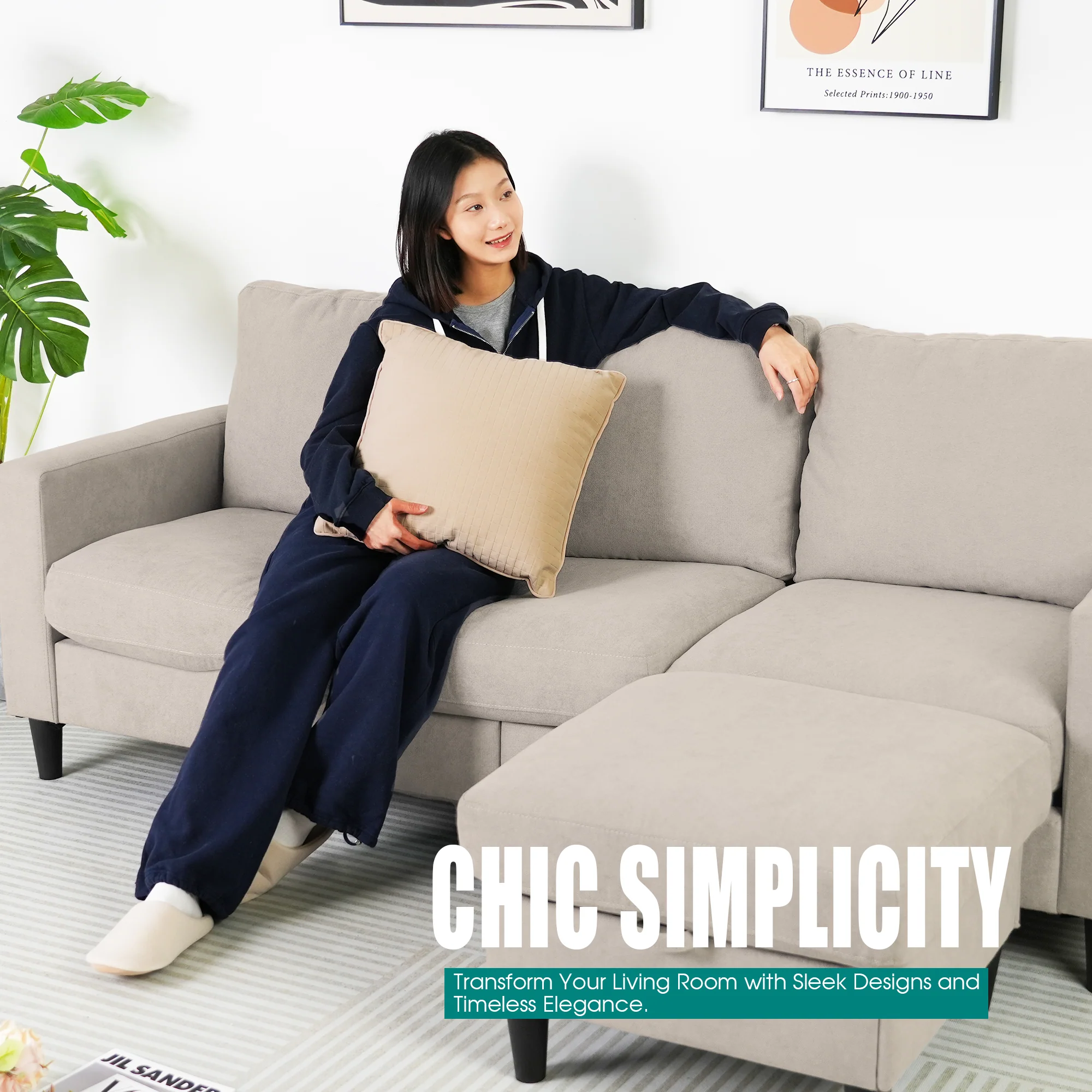 3 Seater Sofa Lounge Set Beige