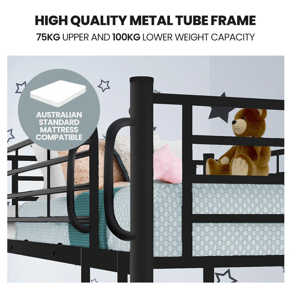Kingston Slumber 2in1 King Single Metal Bunk Bed Frame, with Modular Design, Dark Matte Grey