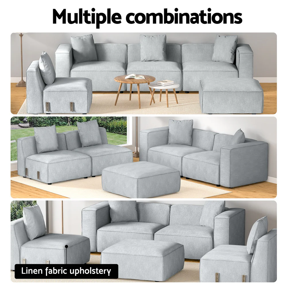 Artiss Modular Sofa Chaise Set 5-Seater Grey