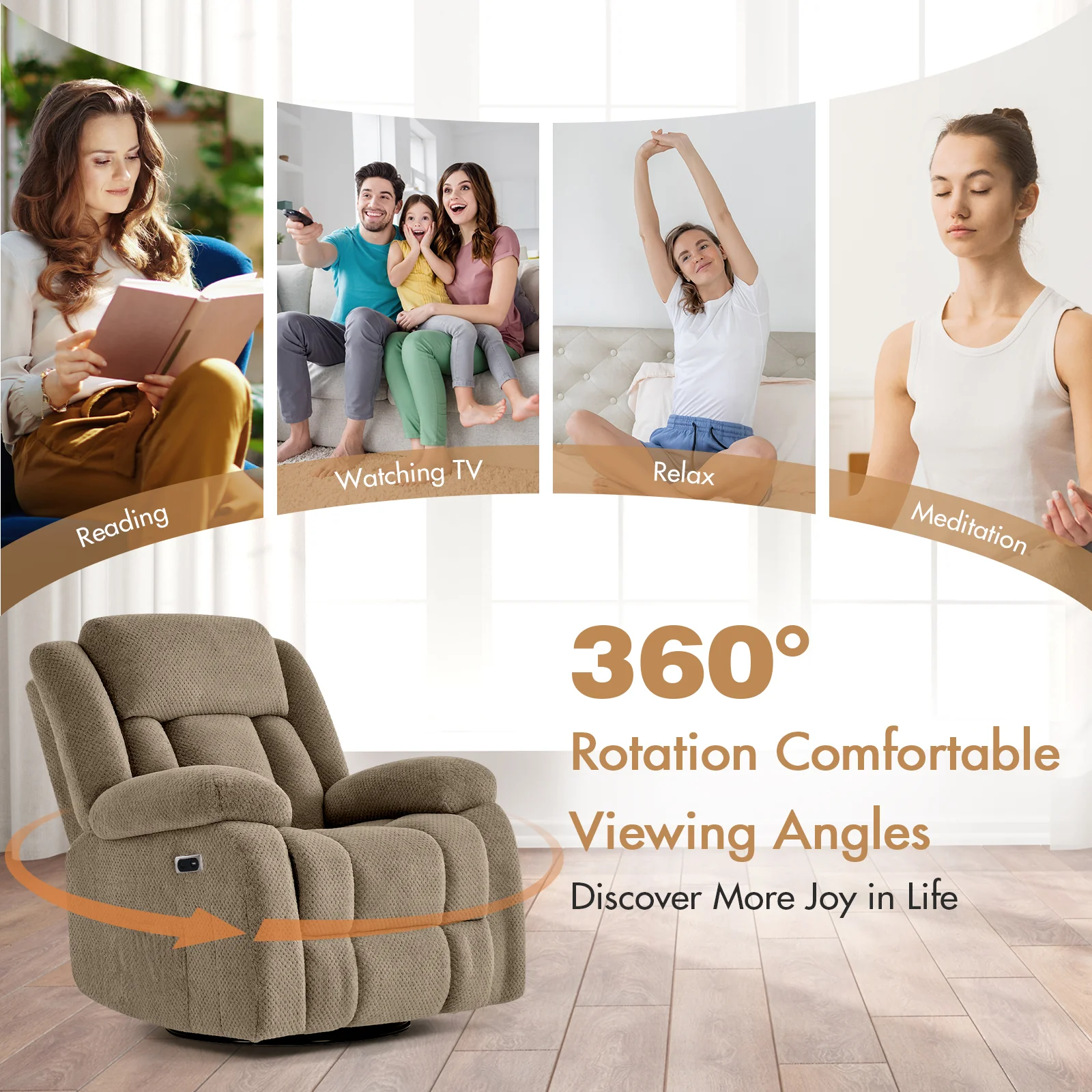 8-Point Electric Heat Massage Chair Light Brown