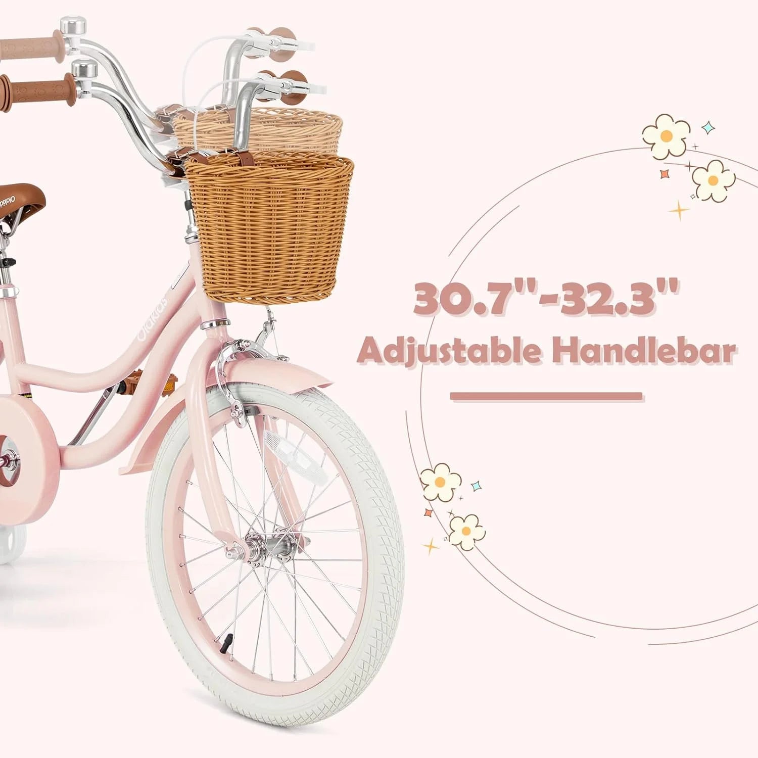 2024 OLAKIDS Kids Bike, 14 16 18 Inch Toddlers Bike with Removable Training Wheels and Rattan Basket, Safety Bell, Adjustable Seat and Handlebar, Children��s Bicycle for Girls Boys Age 3-8