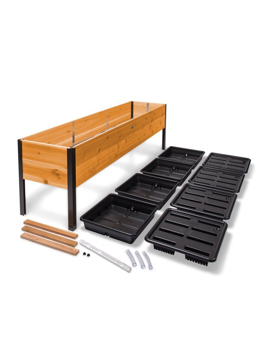EcoStained Self-Watering Raised Planter Box with Aluminum Legs, Cedar/Cypress, 96   x24   x29