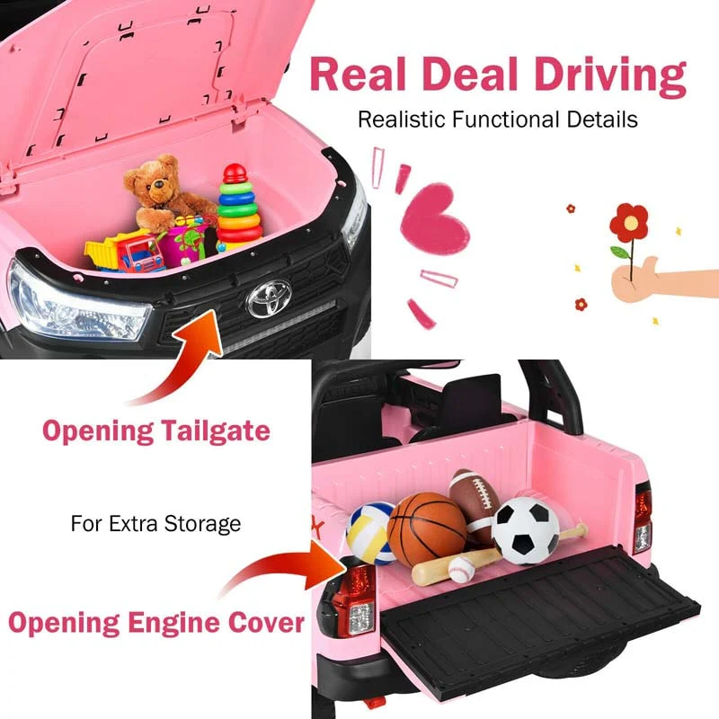 Licensed Toyota Hilux 2-Seater Kids Ride on Car 4WD 2x12V Battery Powered Riding Toy Truck with Remote