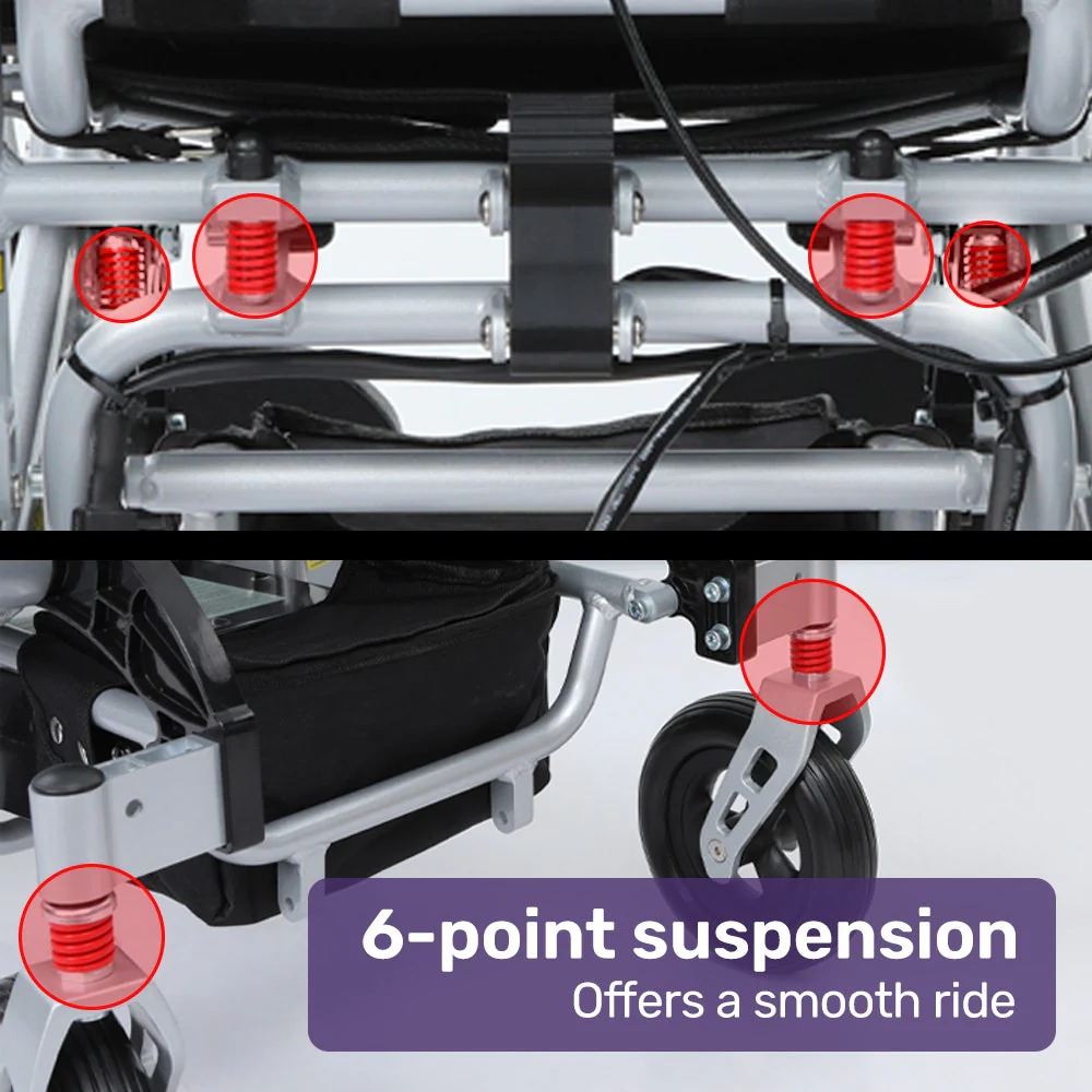 EQUIPMED Power Electric Wheelchair, Folding, Airline Approved, ARTG Certified, Recline Adjustment, Headrest, Aluminium Frame, Lithium Battery