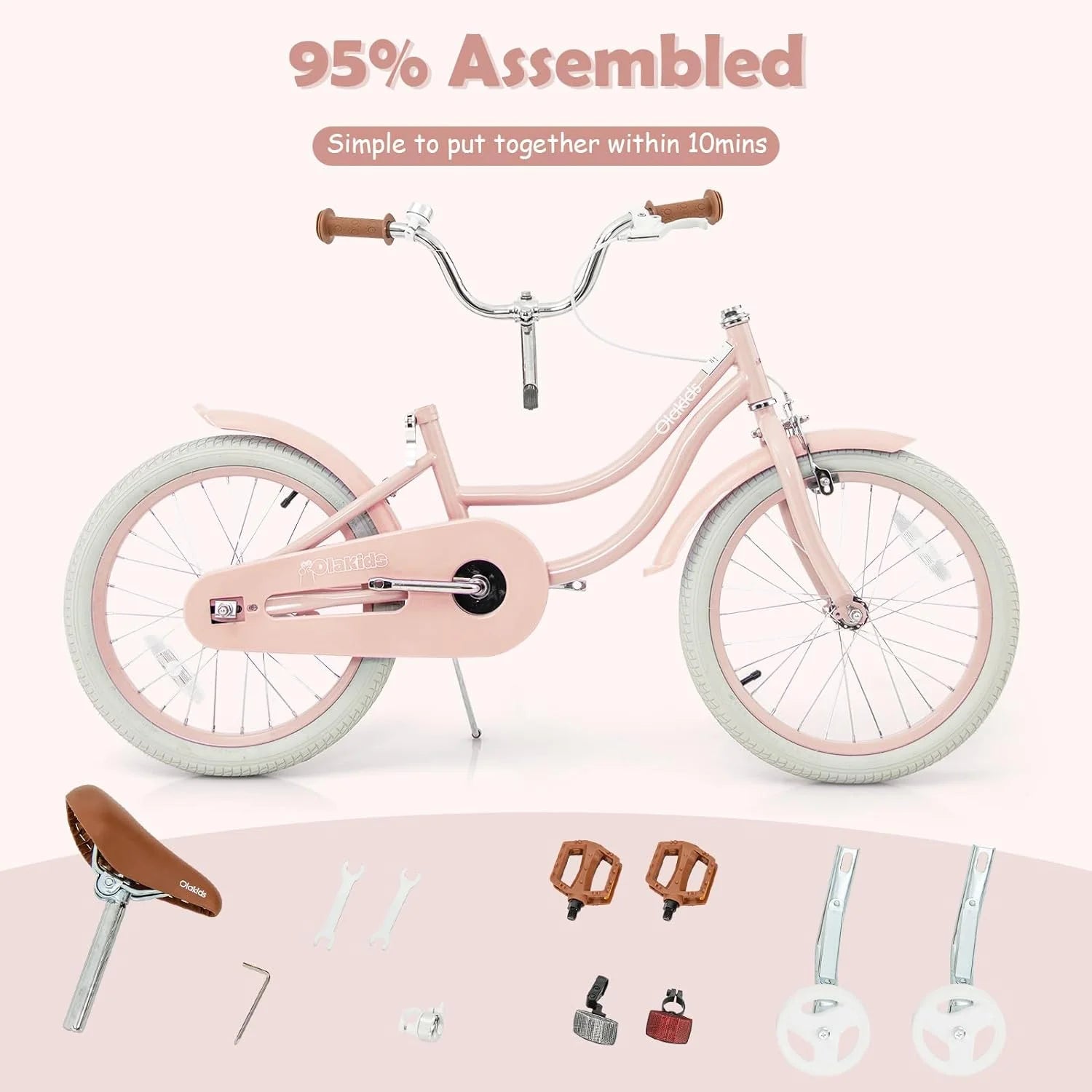 2024 OLAKIDS Kids Bike, 14 16 18 Inch Toddlers Bike with Removable Training Wheels and Rattan Basket, Safety Bell, Adjustable Seat and Handlebar, Children��s Bicycle for Girls Boys Age 3-8