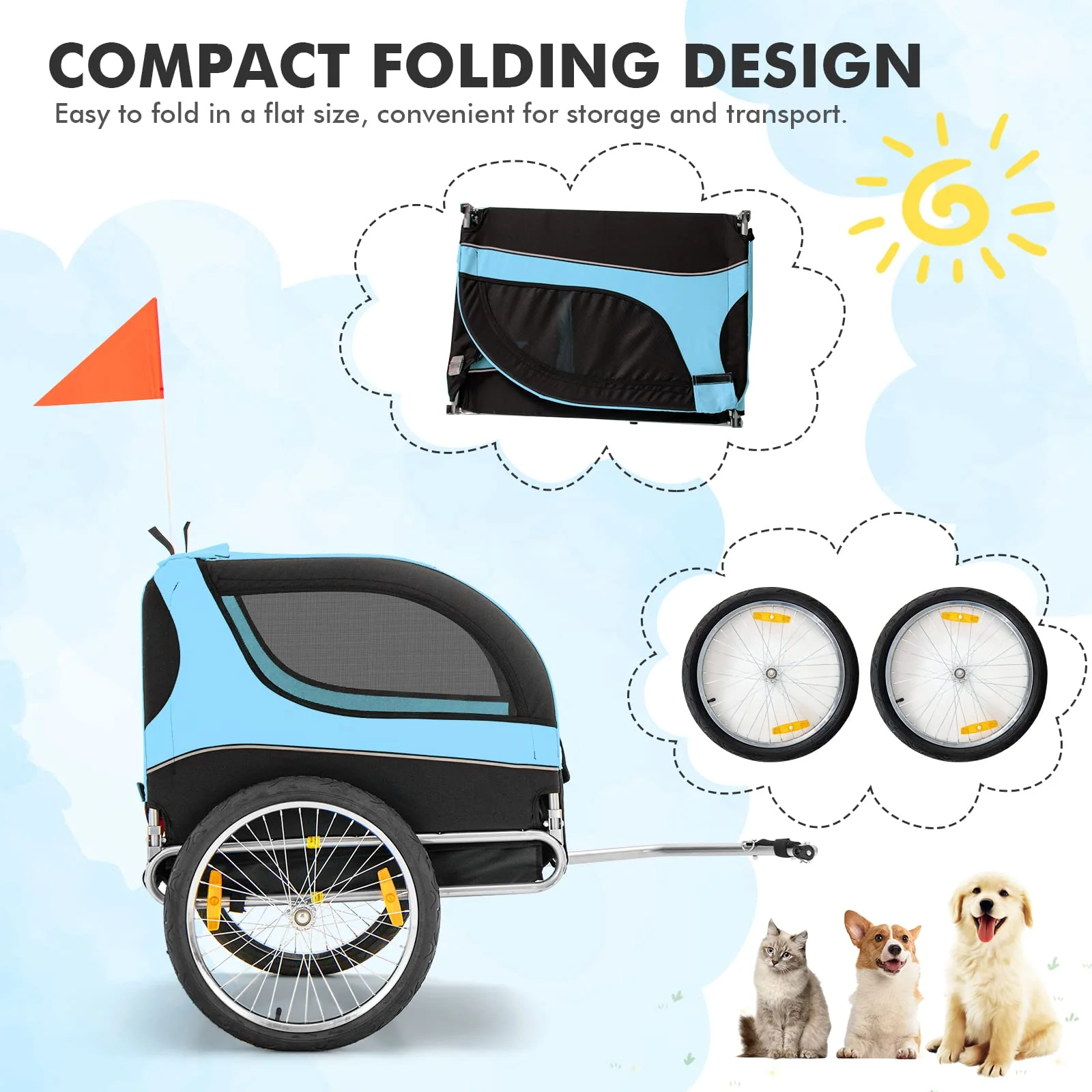 Pet Bike Trailer Holds 40kg Bicycle Trailer for Small & Medium-Sized Dogs