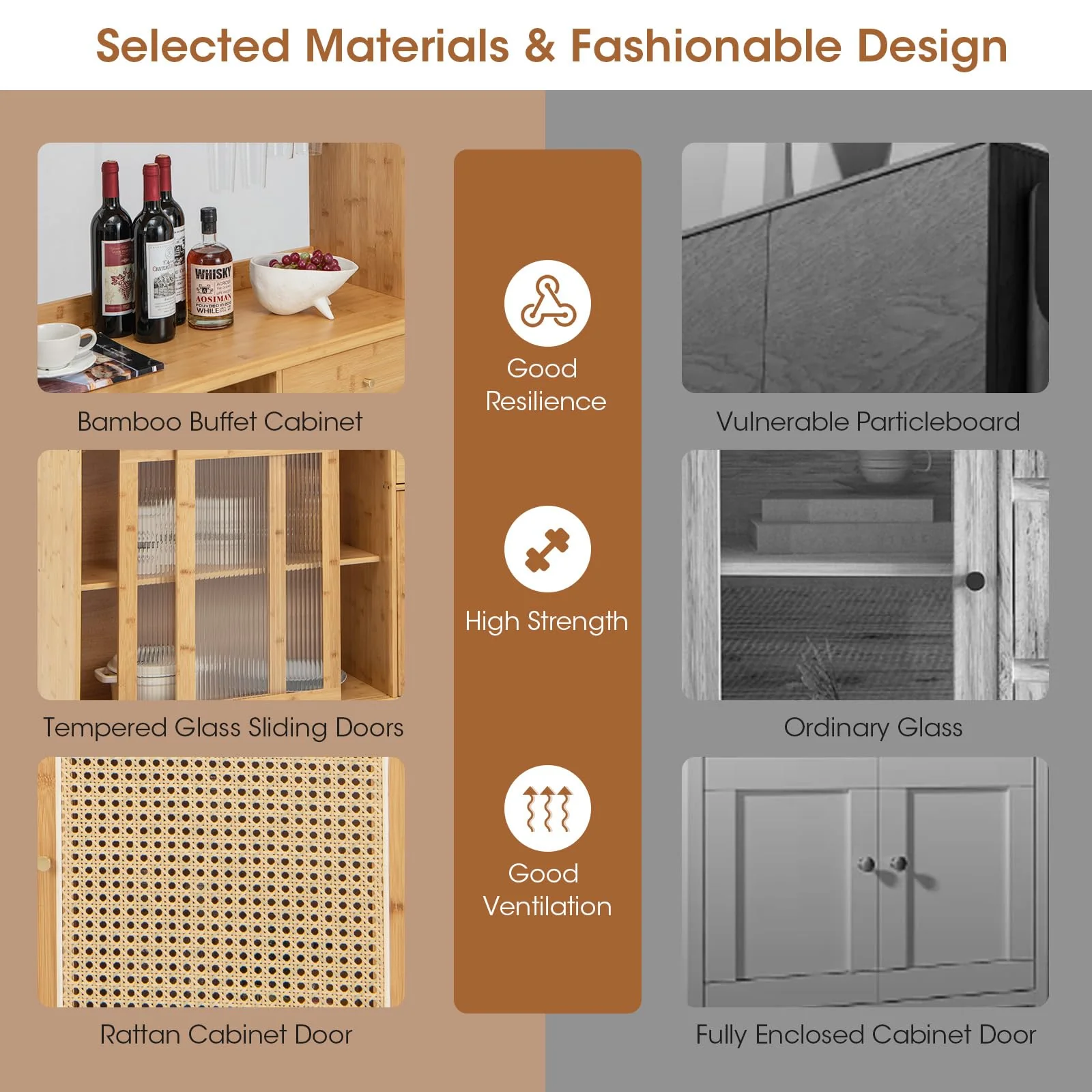 Giantex Bamboo Buffet Cabinet w/Hutch, 175cm Wine Bar Kitchen Cabinet