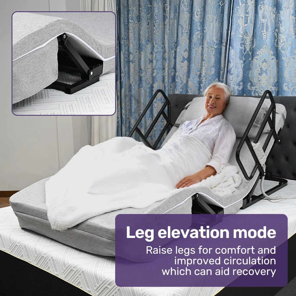 Equipmed Electric Adjustable Bed, Backrest and Leg Adjustment German-Engineered Power Lifting with Remote Control, Grey