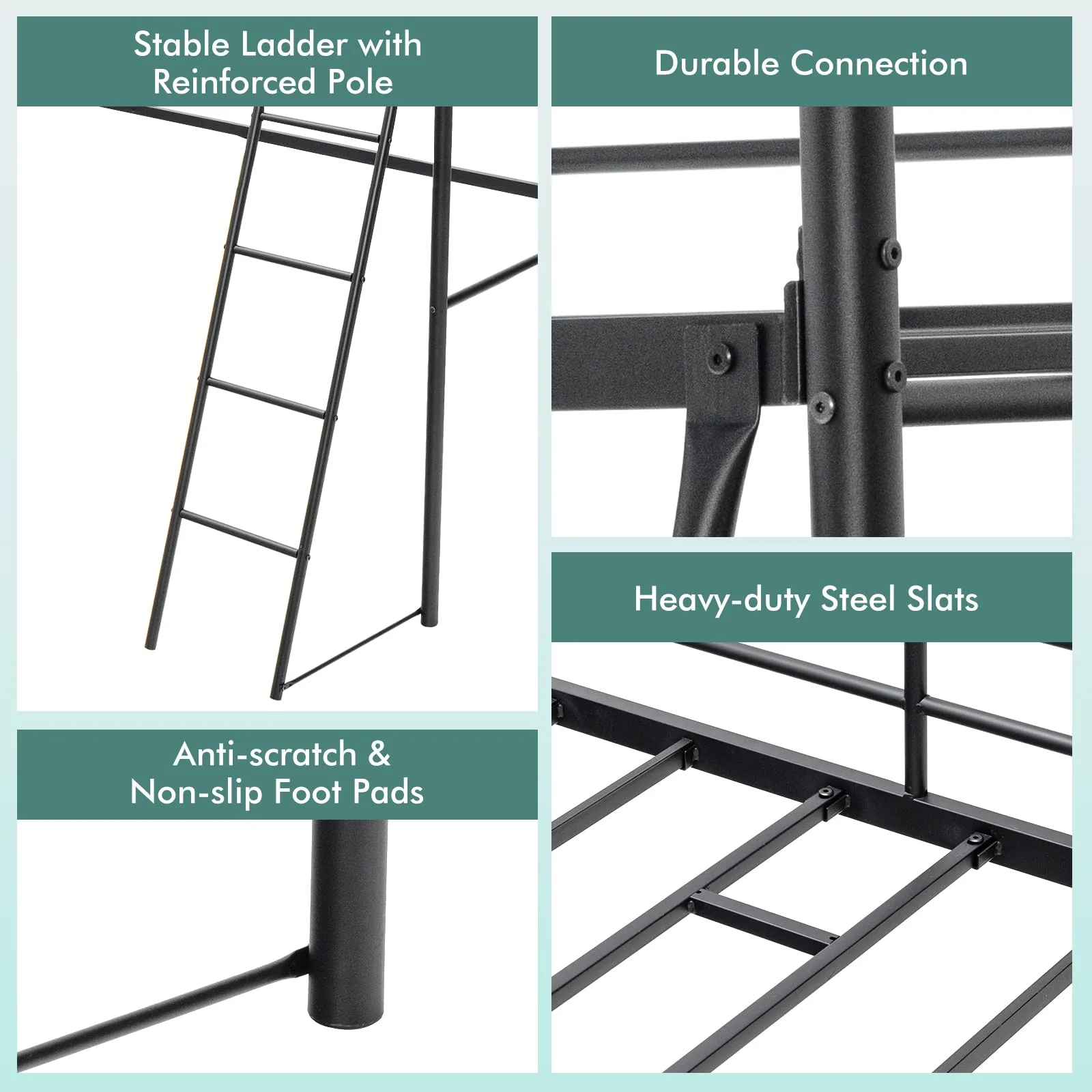 Twin Metal Loft Bed, Heavy-Duty Loft Bed Frame with Ladder & Safety Guard Rails