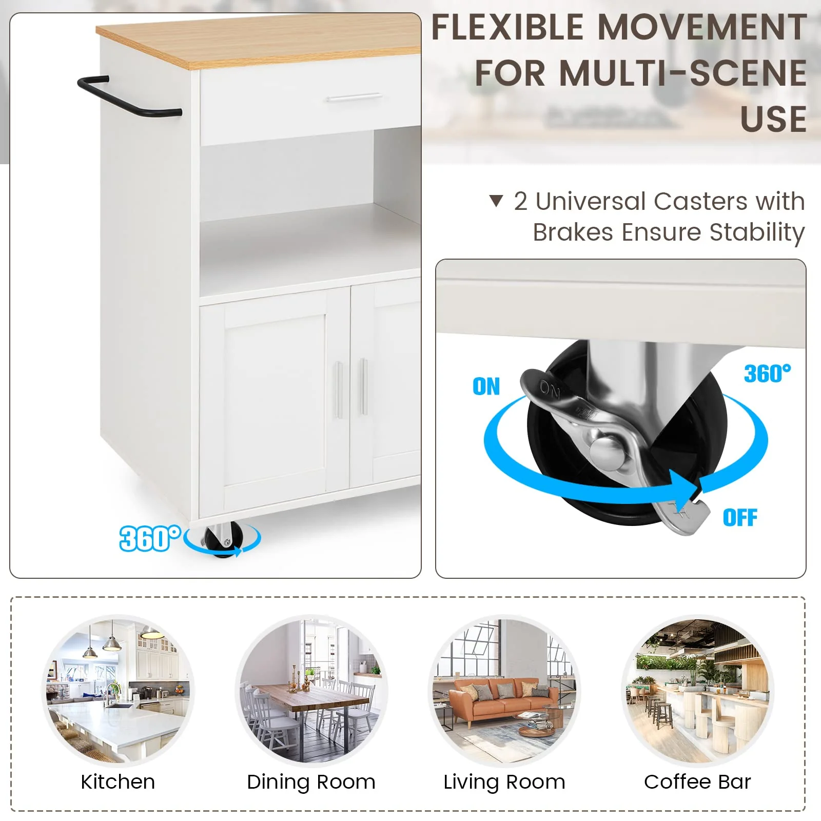 Giantex Kitchen Island Trolley, Rolling Kitchen Serving Trolley w/ 3 Spice Racks, Drawer, Open Shelf & Large Cabinet