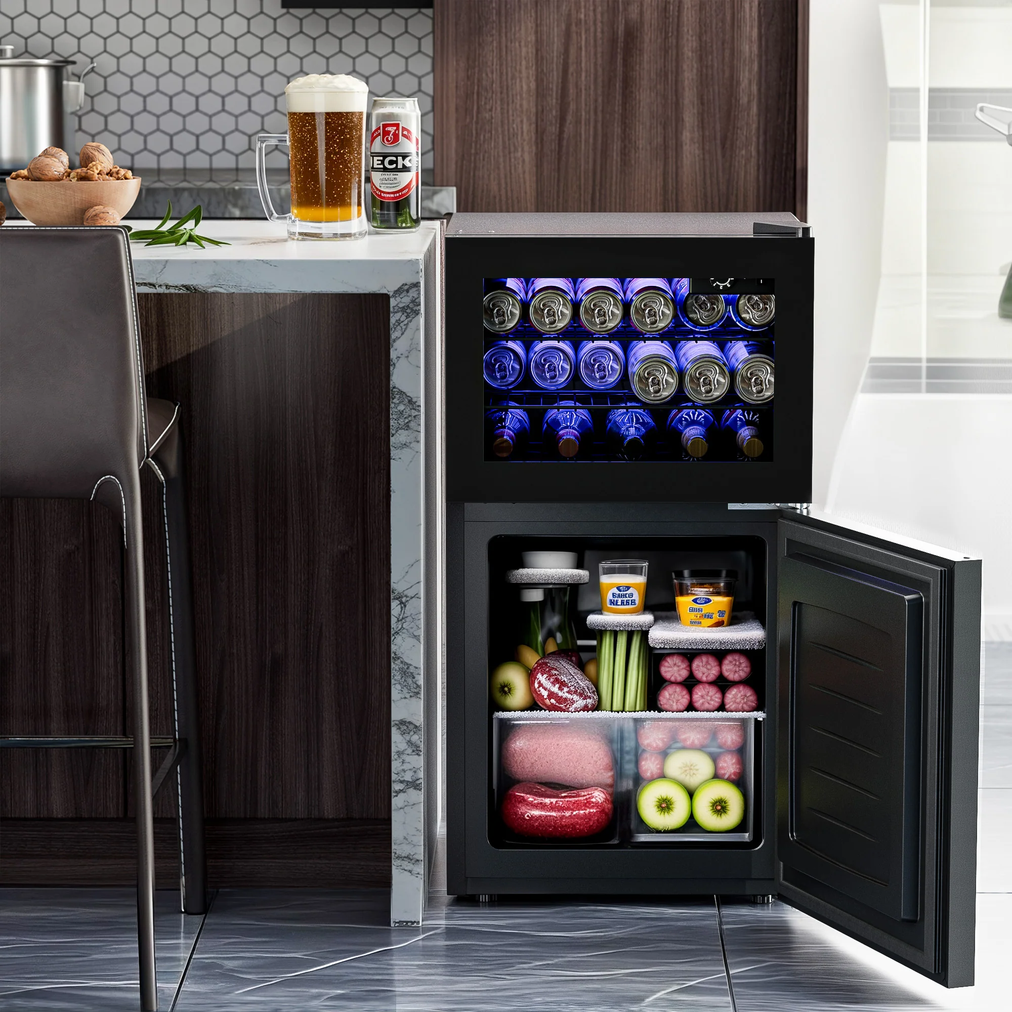 80L 2-Door Mini Fridge with Freezer