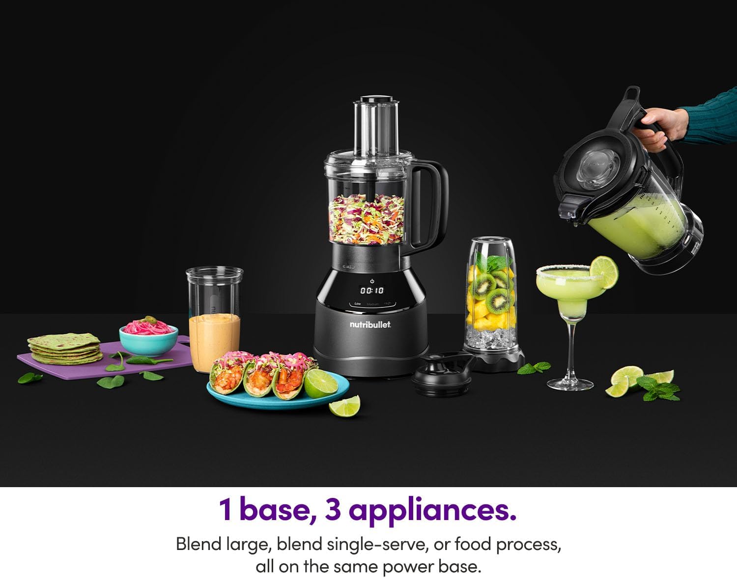 NutriBullet Smart Touch Triple Prep System Blender 1500W, Black, Full-sized Blender - Personal Blender - 7-Cup Food Processor In One (NBKS07100)
