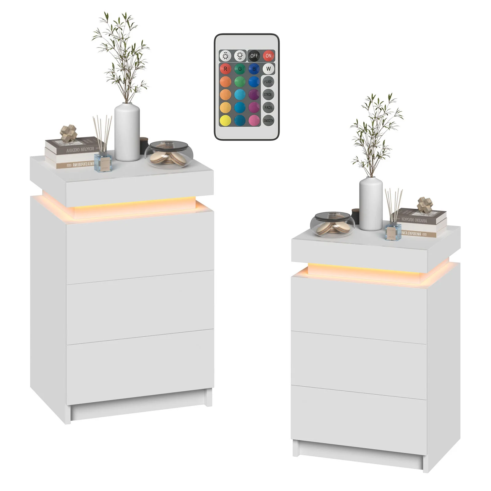 2 Set of Bedside Table 3 Drawers With LED Light