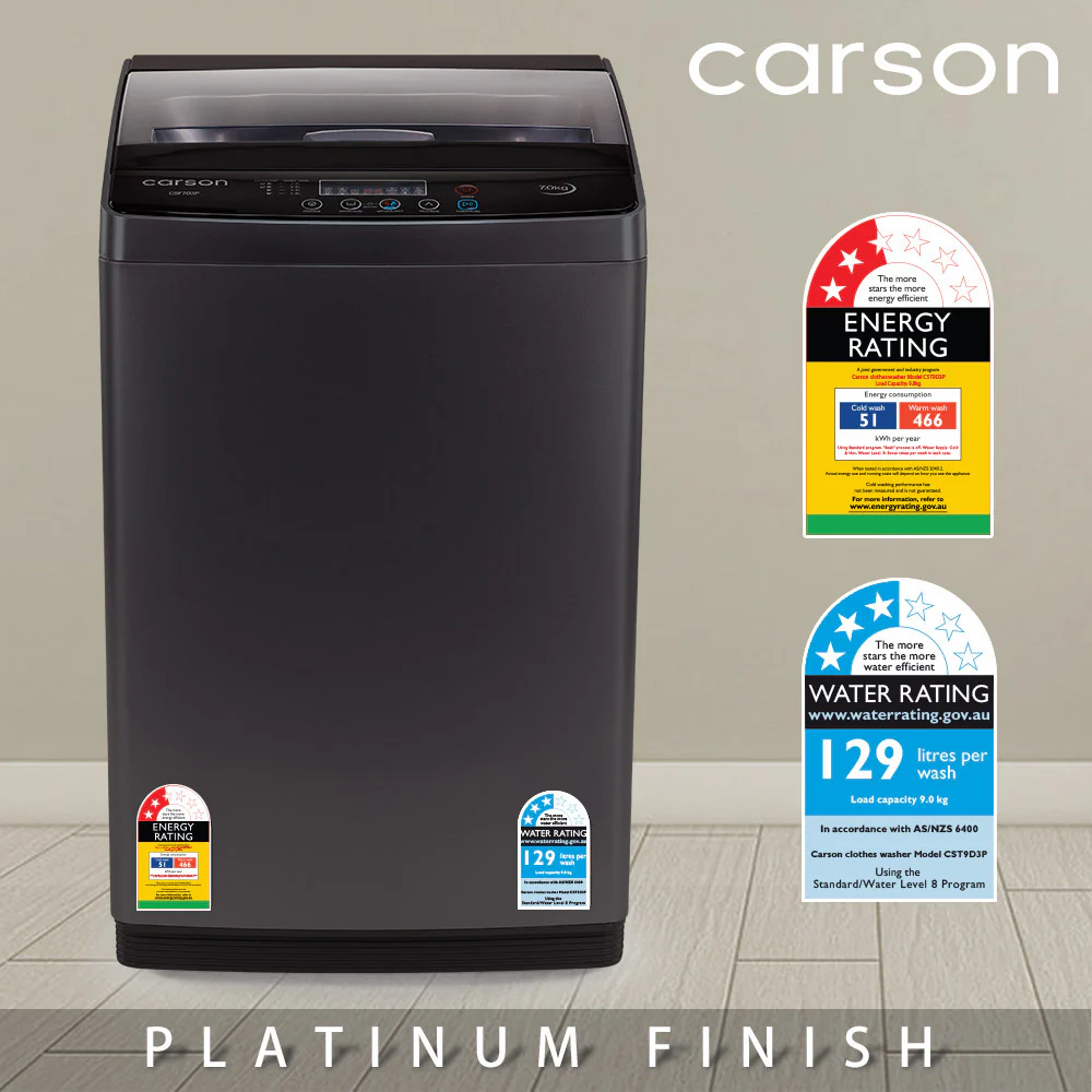 CARSON 9kg Top Load Washing Machine | Home Laundry Washer with Dry Wash | Grey