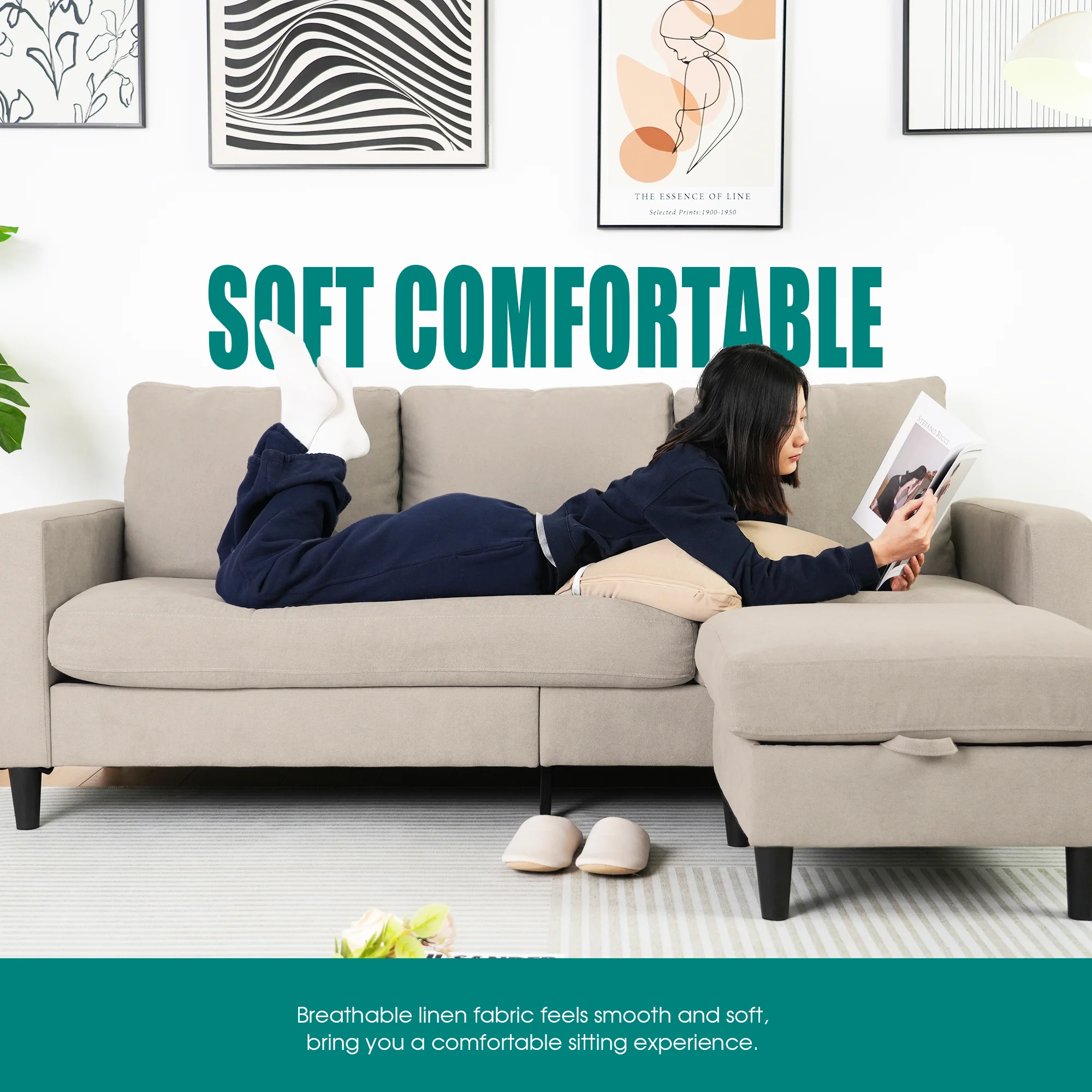 3 Seater Sofa Lounge Set Beige