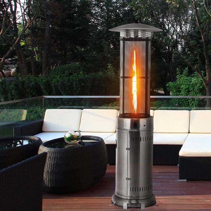 41000 BTU Standing Propane Patio Heater with Wheels, Stainless Steel Round Glass Tube Gas Outdoor Heater