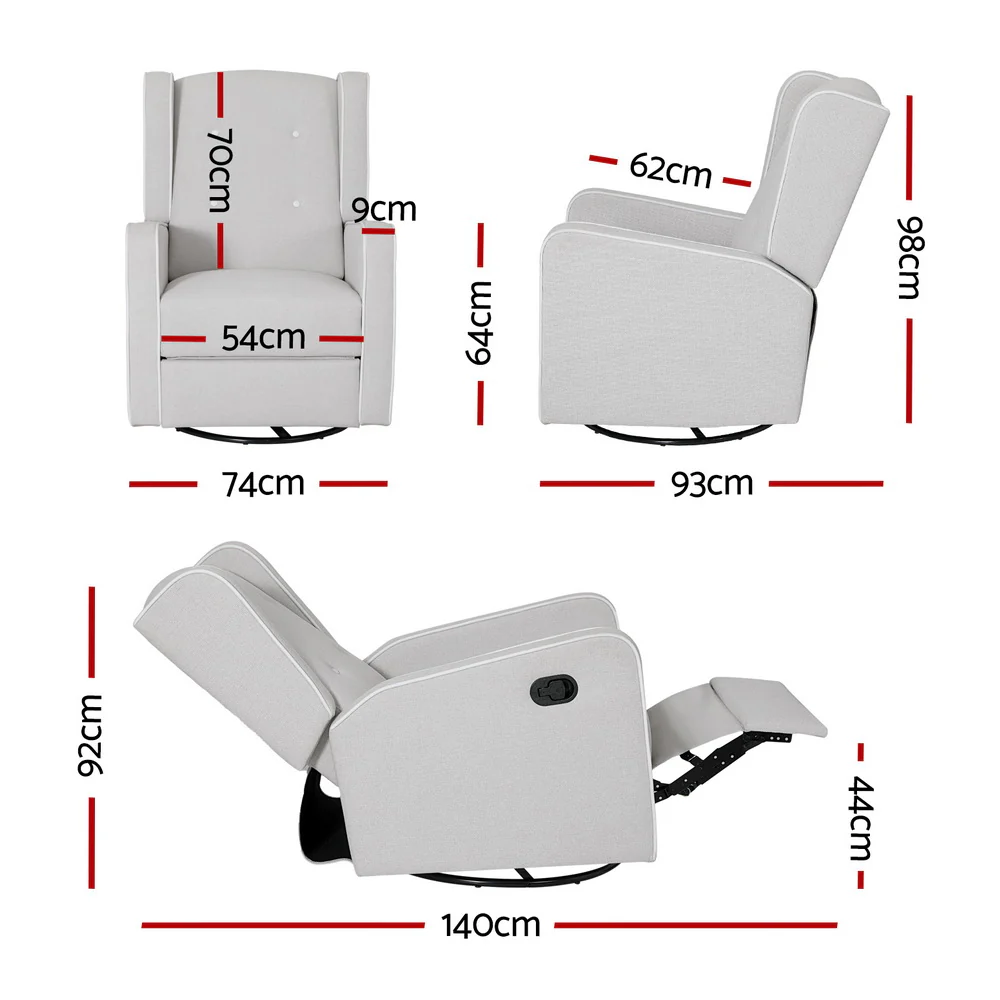 Artiss Recliner Armchair 360? Swivel Grey Fabric