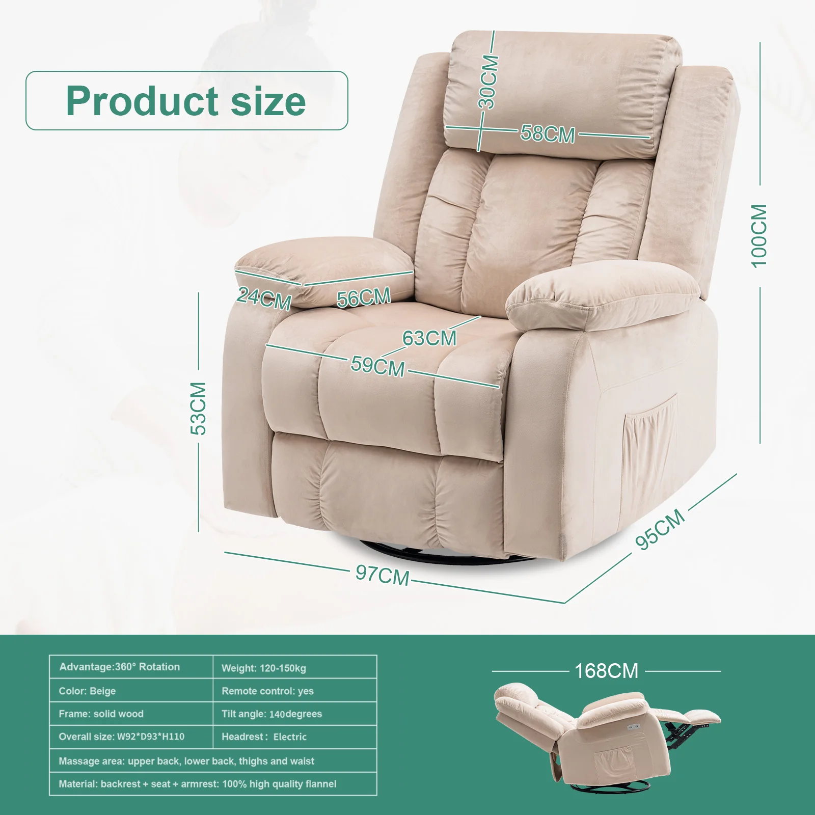 Recliner Chair 360 Swivel Massage Chair