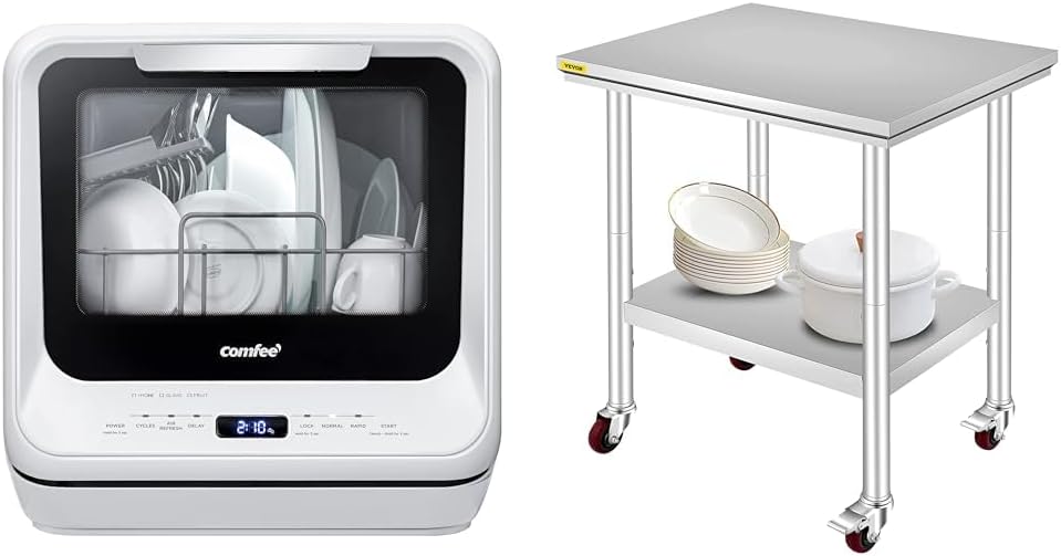 COMFEE' Portable Dishwasher Countertop with 5L Built-in Water Tank, No Hookup Needed, 6 Programs, 360�� Dual Spray, 192??High-Temp& Air-Dry Function, Mini Dishwasher for RVs, White