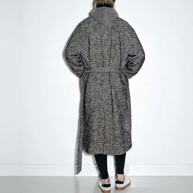Grey Belted Wool Coat a?? Elegant Long Winter Jacket with Belt