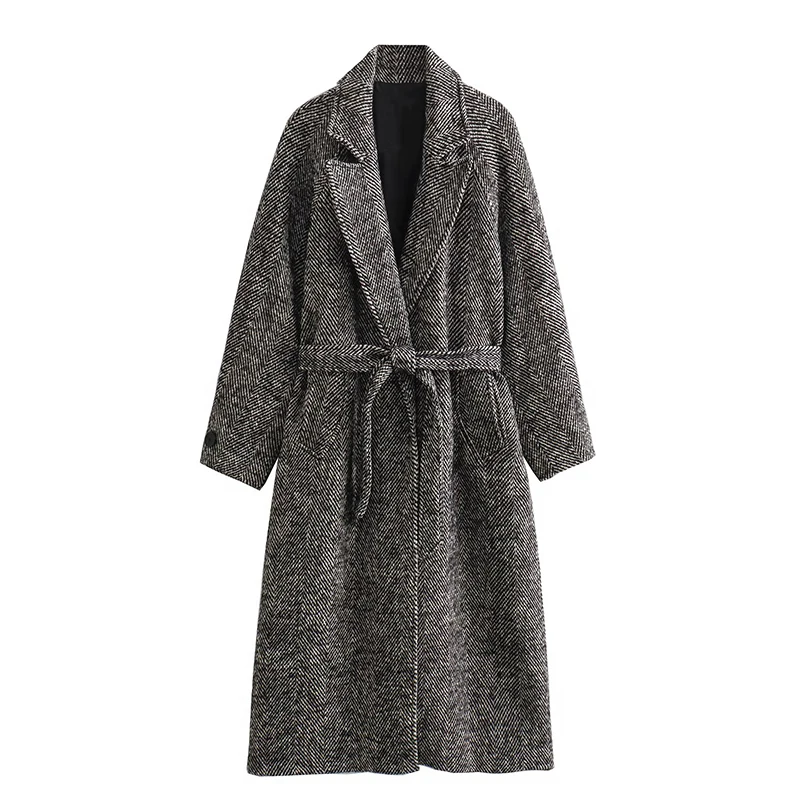 Grey Belted Wool Coat �C Elegant Long Winter Jacket with Belt