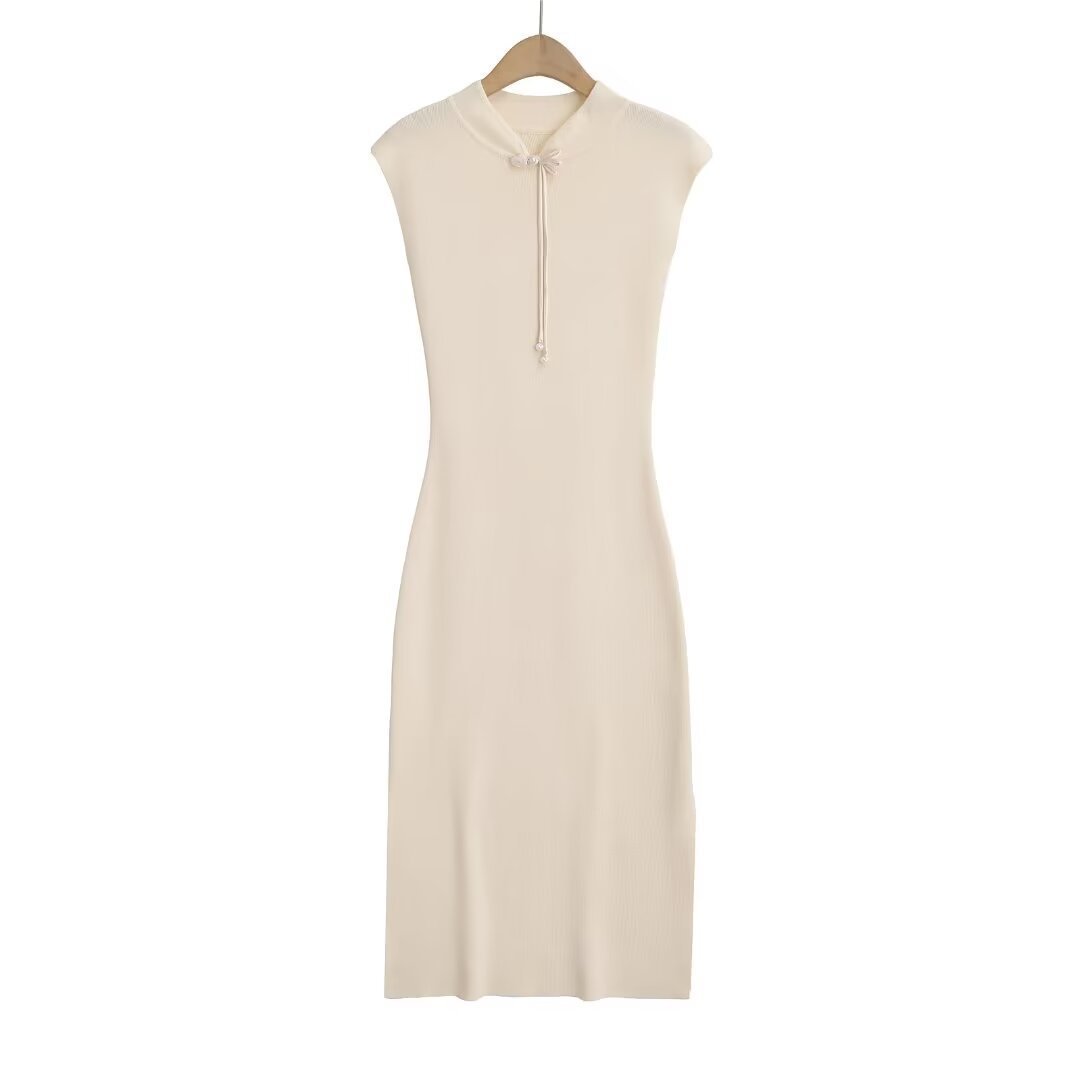 Elegant Sleeveless Zip-Neck Midi Bodycon Dress a?? Minimalist Slim Fit