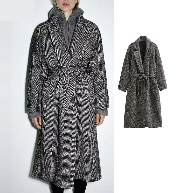 Grey Belted Wool Coat �C Elegant Long Winter Jacket with Belt
