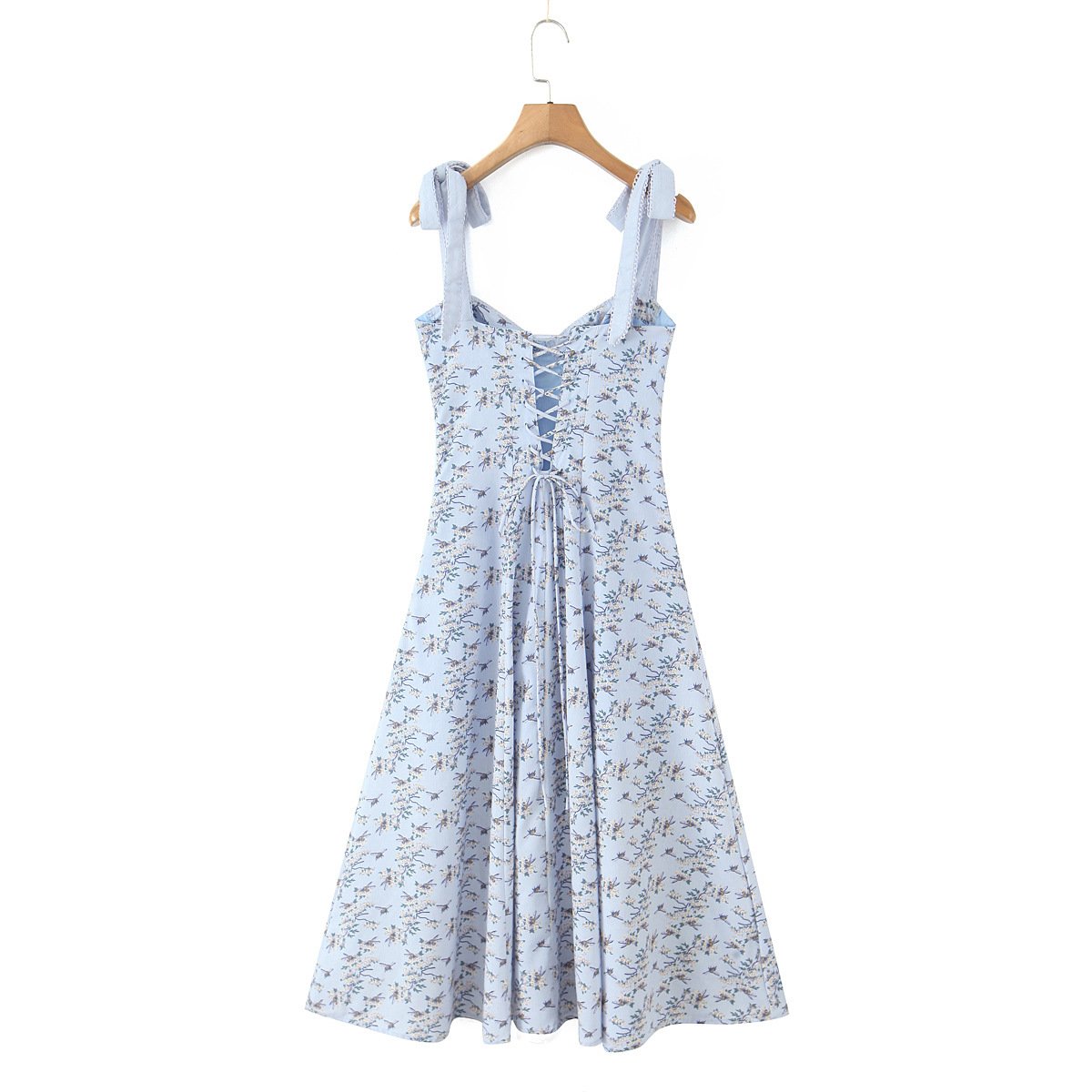 Blue Lace Button Dress a?? Sleeveless U-Neck Short Elegant Dress