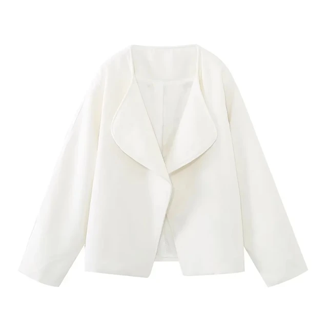Oversized Cropped Womena??s Jacket a?? Elegant White Long Sleeve Coat