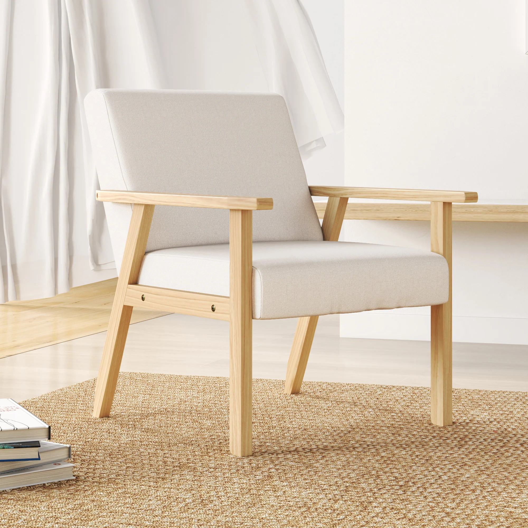 HOMCOM Polsterstuhl Akzentsessel skandinavisches Design breite Sitzfläche cremeweiß