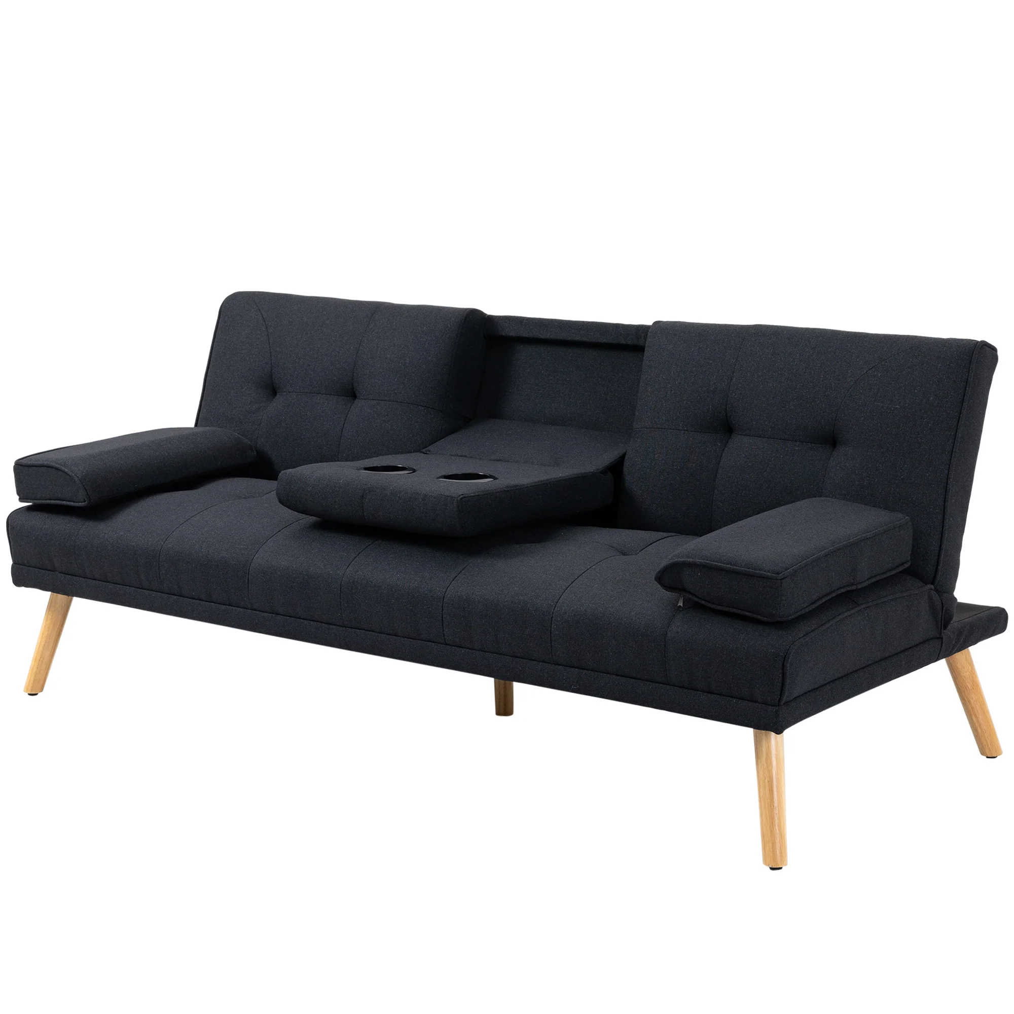HOMCOM Schlafsofa 3-Sitzer mit klappbarem Tisch und 3-fach verstellbar