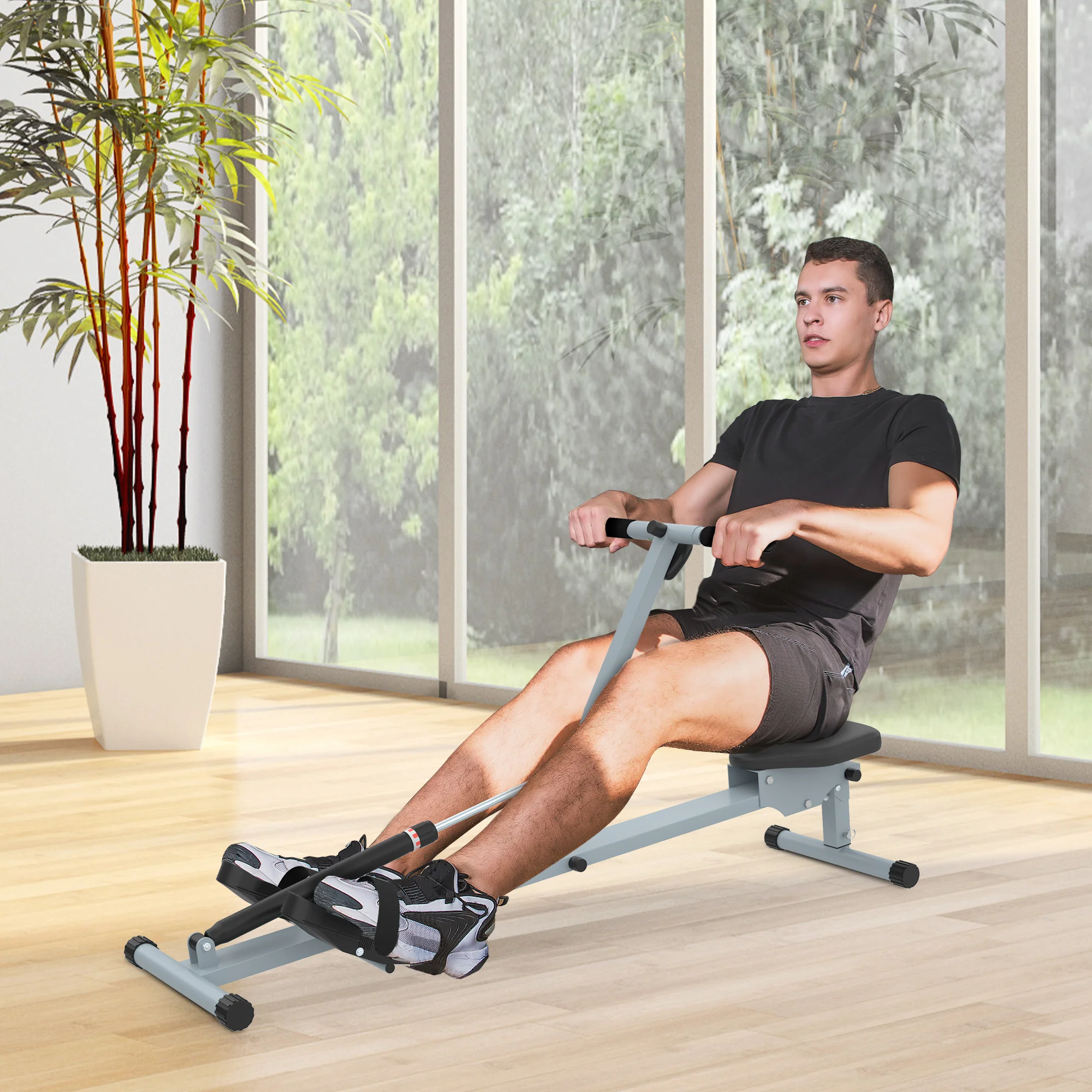 HOMCOM Rudergerät Heimtrainer mit LCD-Display, verstellbarer Widerstand