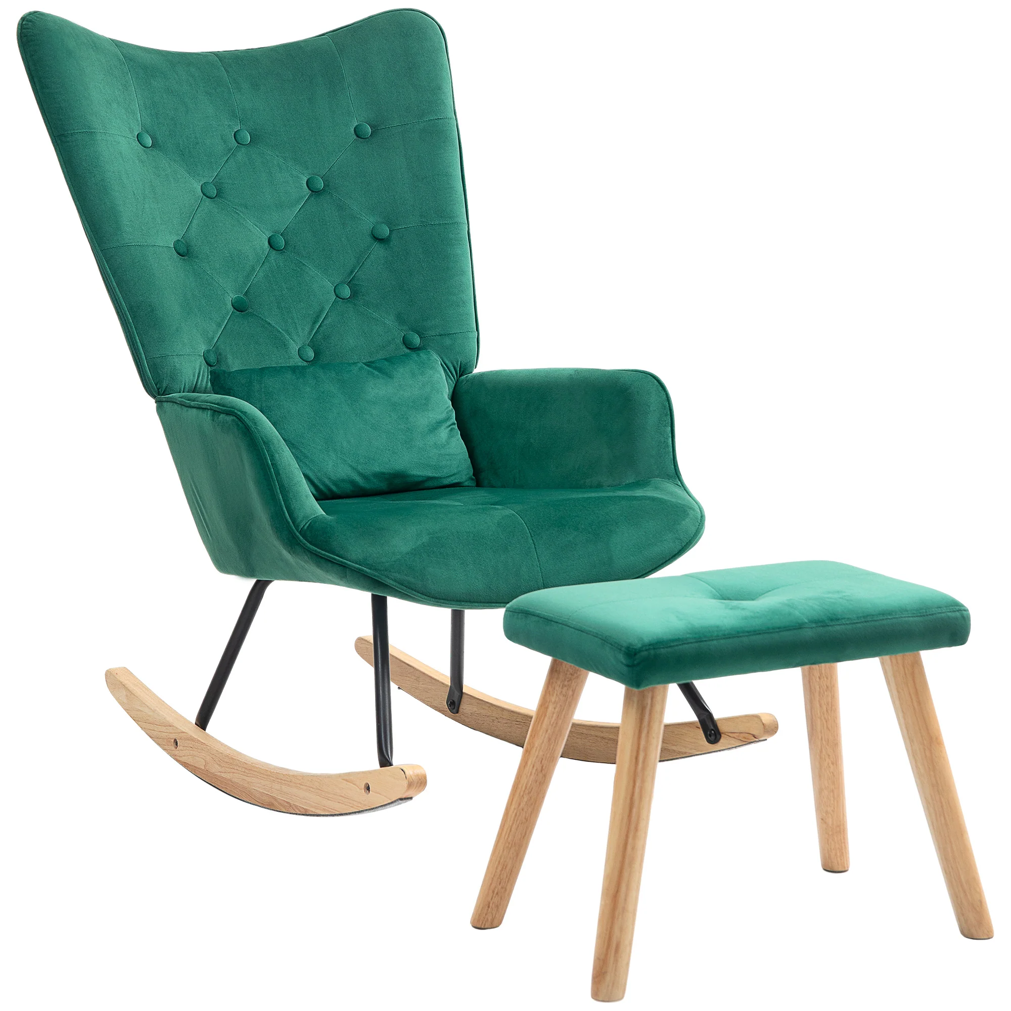 HOMCOM Relaxsessel mit Hocker Schaukelstuhl Set Samt grün