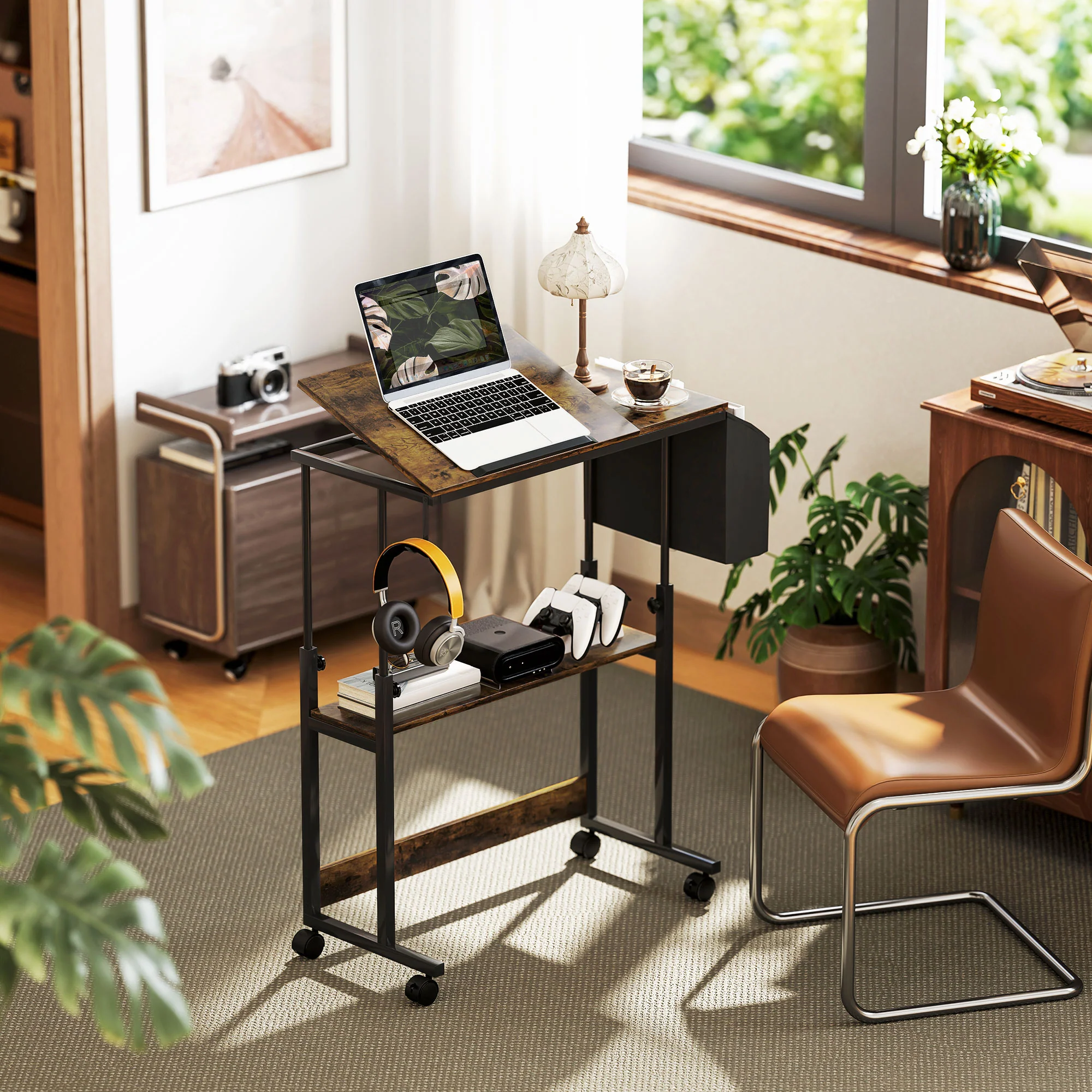 HOMCOM Schreibtisch höhenverstellbar mit Rollen kippbare Tischplatte