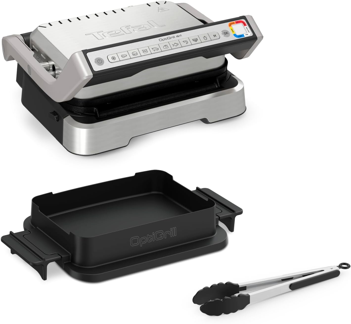 Tefal OptiGrill 4in1 Kontaktgrill mit Backschale, Aufklappbar, Tischgrill, 9 Programme, Garstufenanzeige, Elektrogrill, Backofen, GC776D10