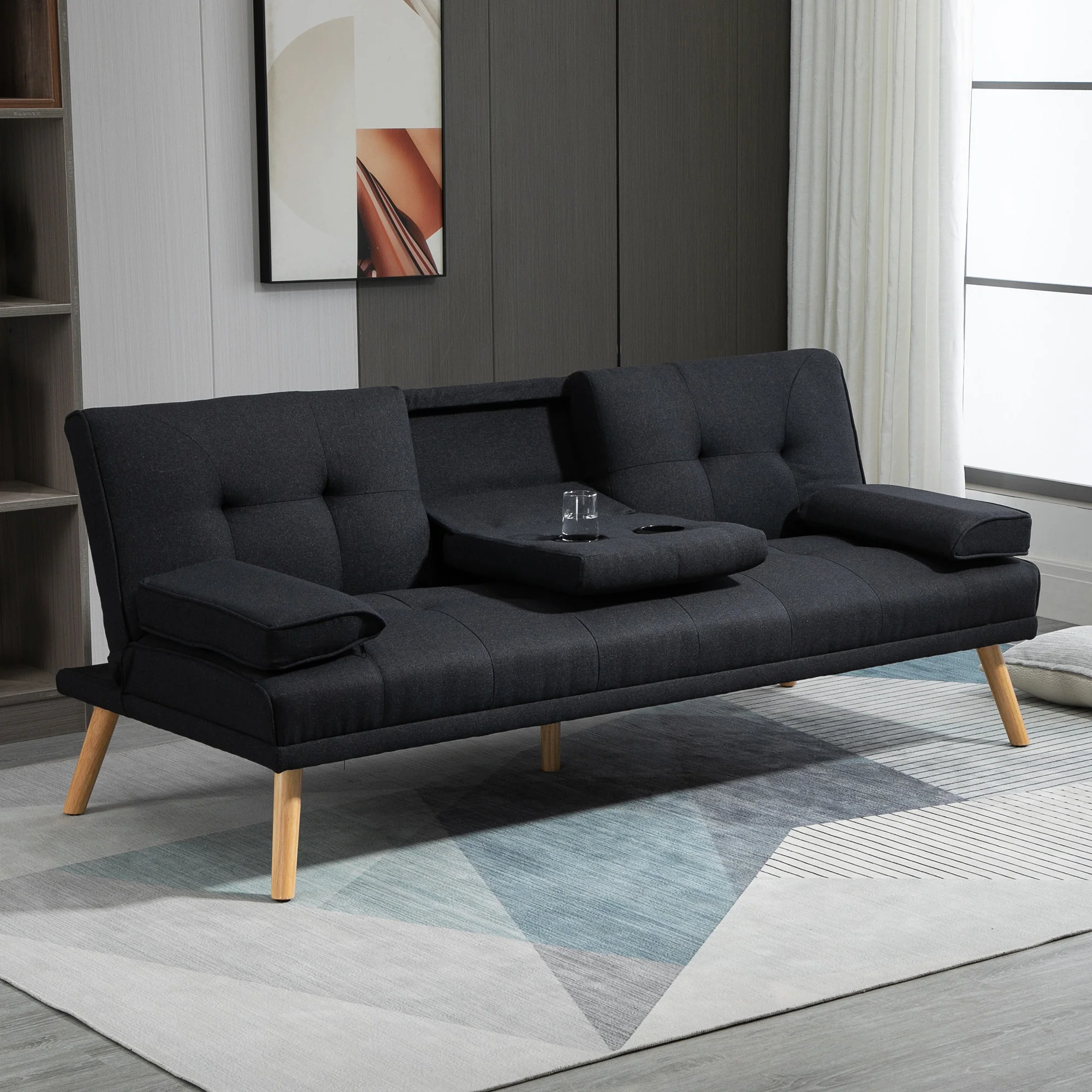 HOMCOM Schlafsofa 3-Sitzer mit klappbarem Tisch und 3-fach verstellbar