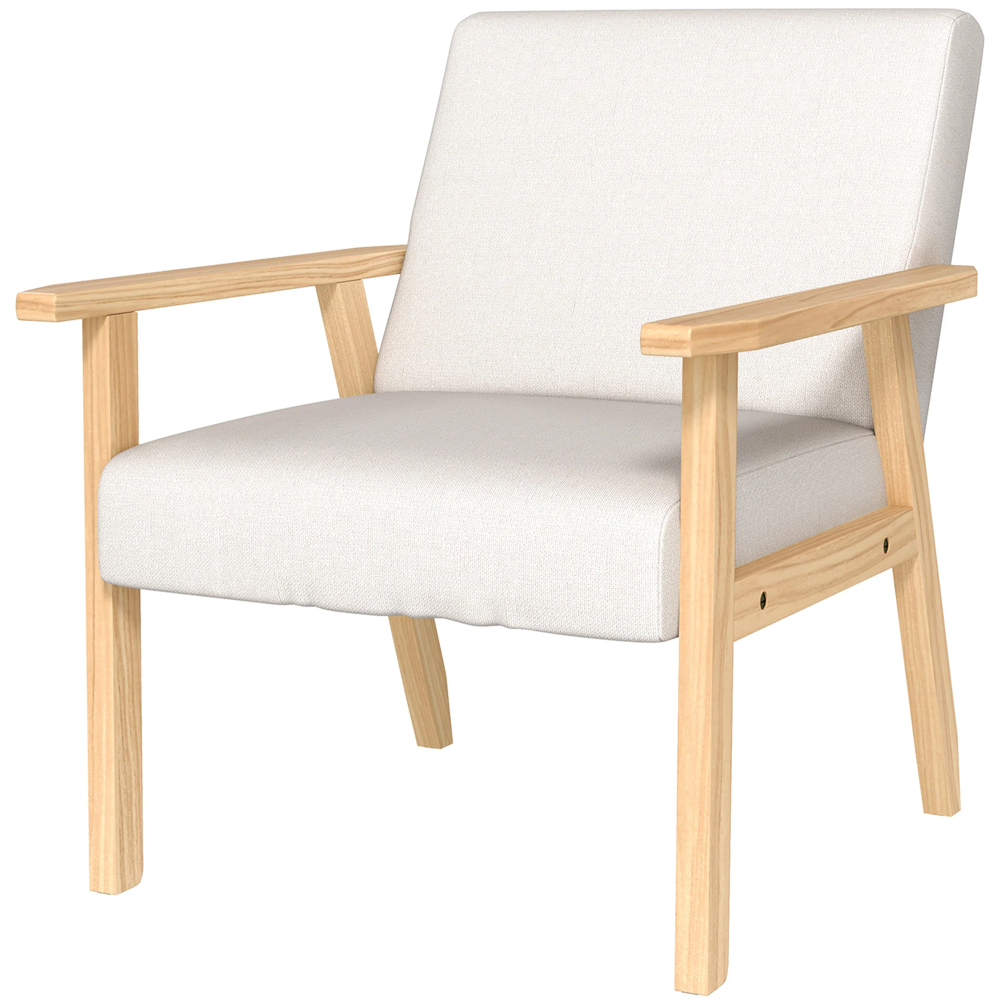 HOMCOM Polsterstuhl Akzentsessel skandinavisches Design breite Sitzfläche cremeweiß