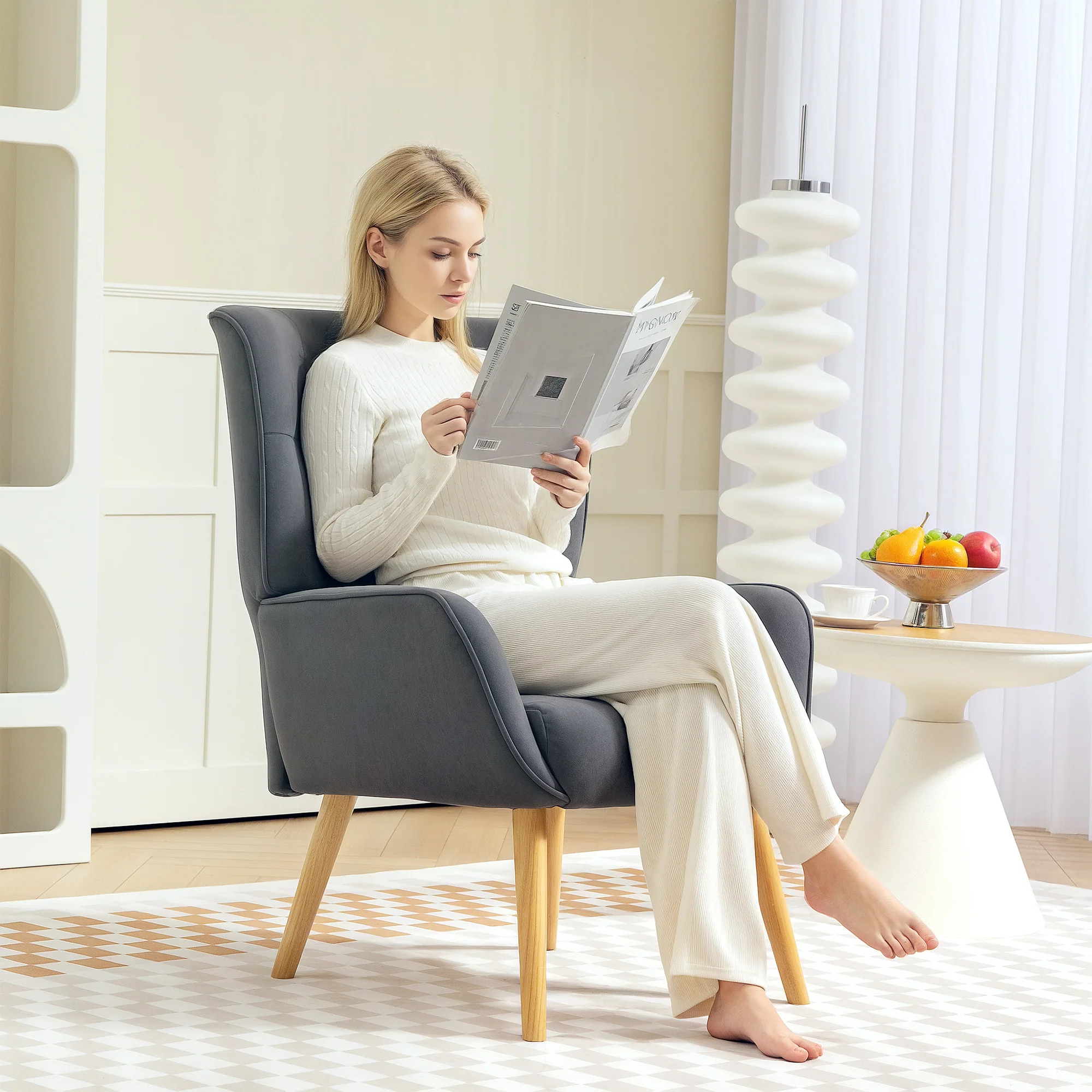 HOMCOM Polsterstuhl Loungesessel Komfort Steppung Holzbeine Samt Grau