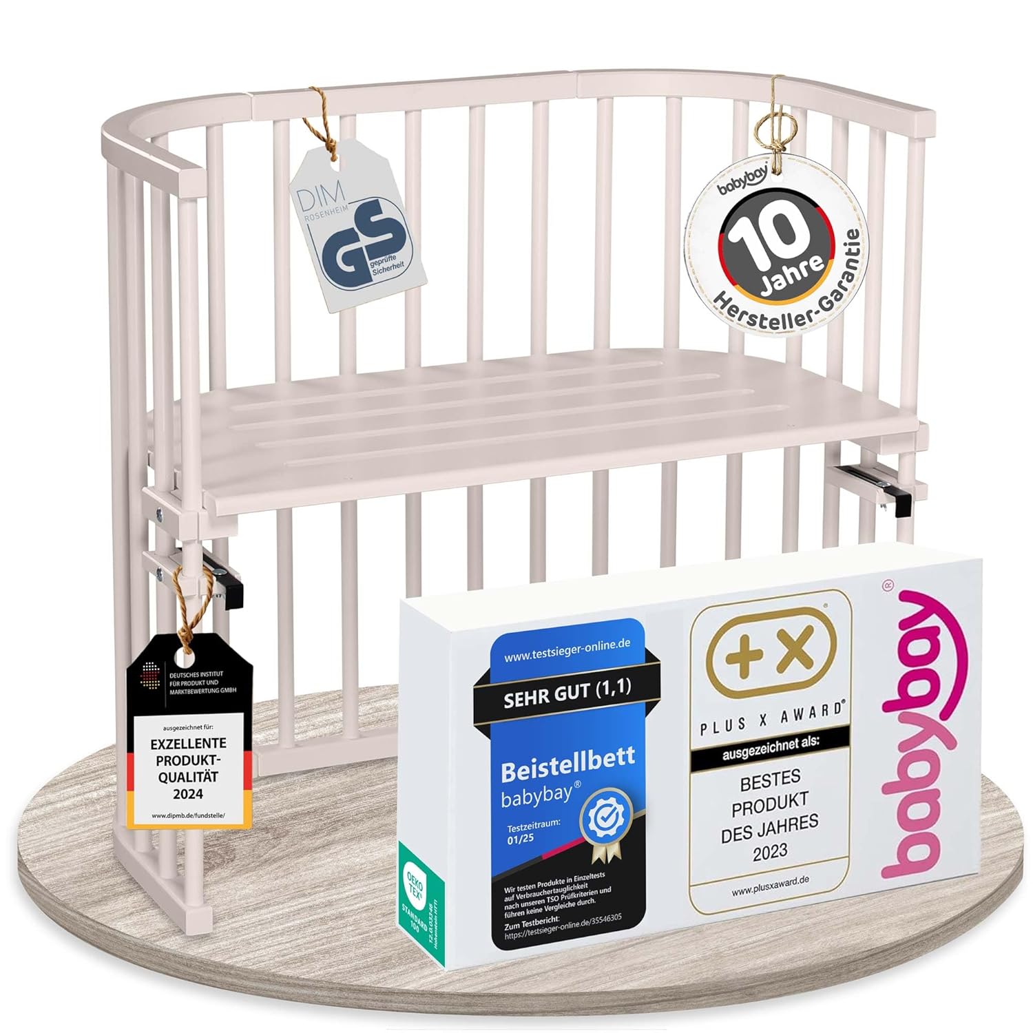 babybay Original Beistellbett aus massivem Buchenholz / kompakt & verwandelbar / Kinderbett Höhe stufenlos verstellbar & umweltfreundlich / mitwachsendes Babybett (weiß lackiert) / inkl. Matratze