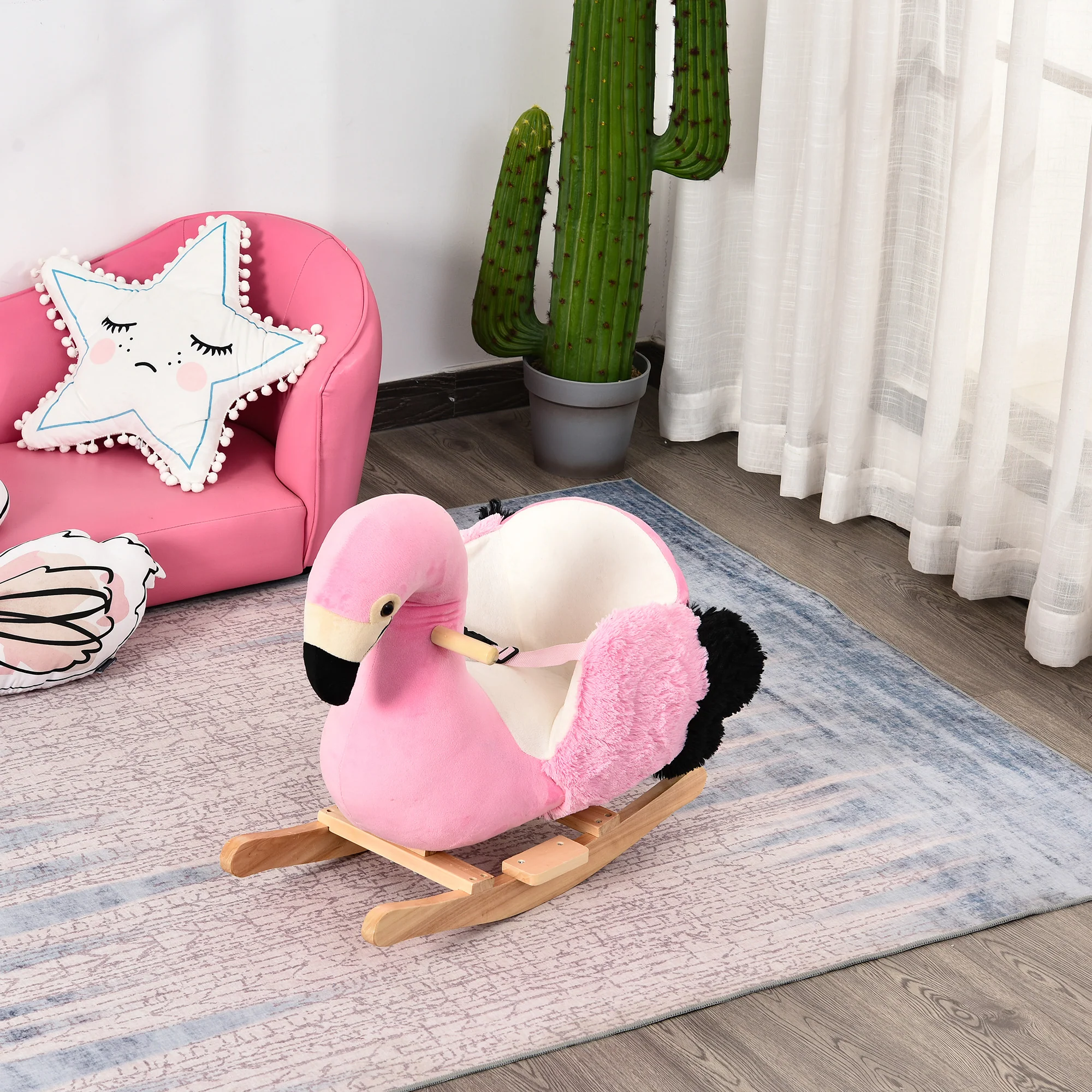 HOMCOM Schaukeltier Flamingo mit Sicherheitsgurt rosa
