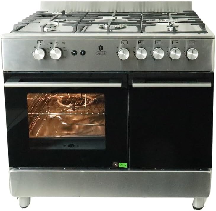 Gasline Gas Standherd mit Flaschenschrank 90cm GAG90GOXFL, 5 Flammig Sabaf-Brenner, Elektrische-Zündung und Vollzündsicherung Propan LPG…