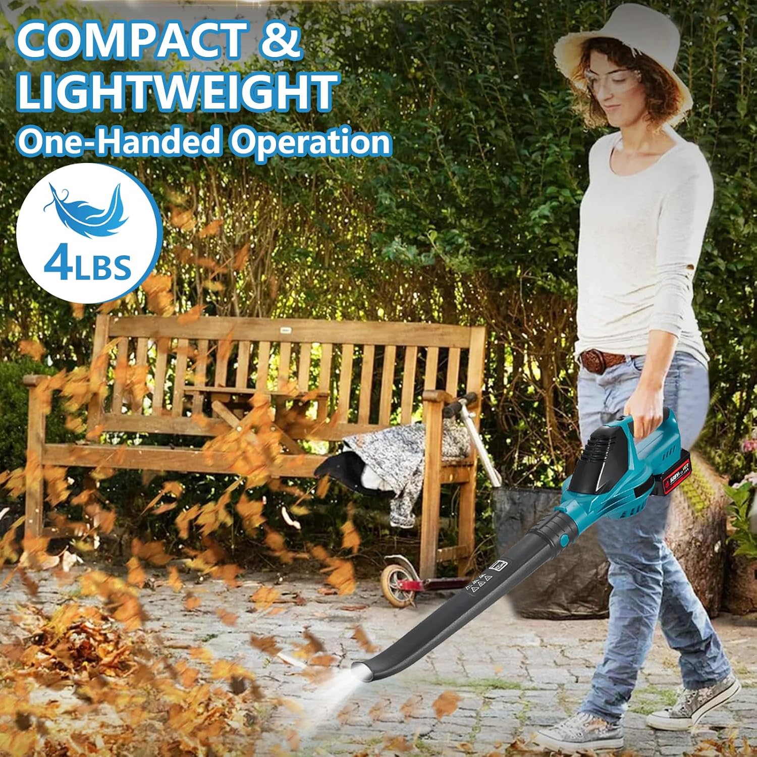 Laubbläser Akku für Makita Akku 18V, 219 km/h 5-Gang Luftgeschwindigkeit Gebläse, 28000RPM Bürstenlosen Leistungsstark Laubgebläse (Schwarz mit 2 Batterie)