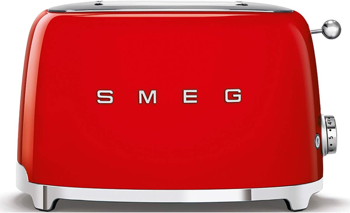 Smeg, 2x2 TSF01RDEU -Toaster, 2 Schlitze für 2 Scheiben, 6 Vergoldungsniveaus, Heizfunktion, Abtau- und Bagel- Funktion, Sammelschublade, 950W, Rot