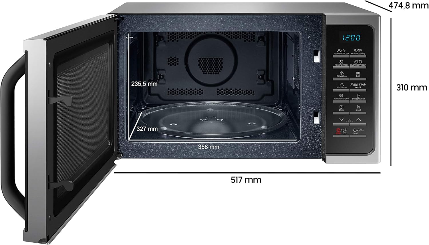 Samsung MC28H5015AS/EG Kombi-Mikrowelle mit Grill und Heißluft / 900 W / 28 L Garraum (Extra groß) / 51,7 cm Breite / Hefeteig-/Joghurt-Programm / silber