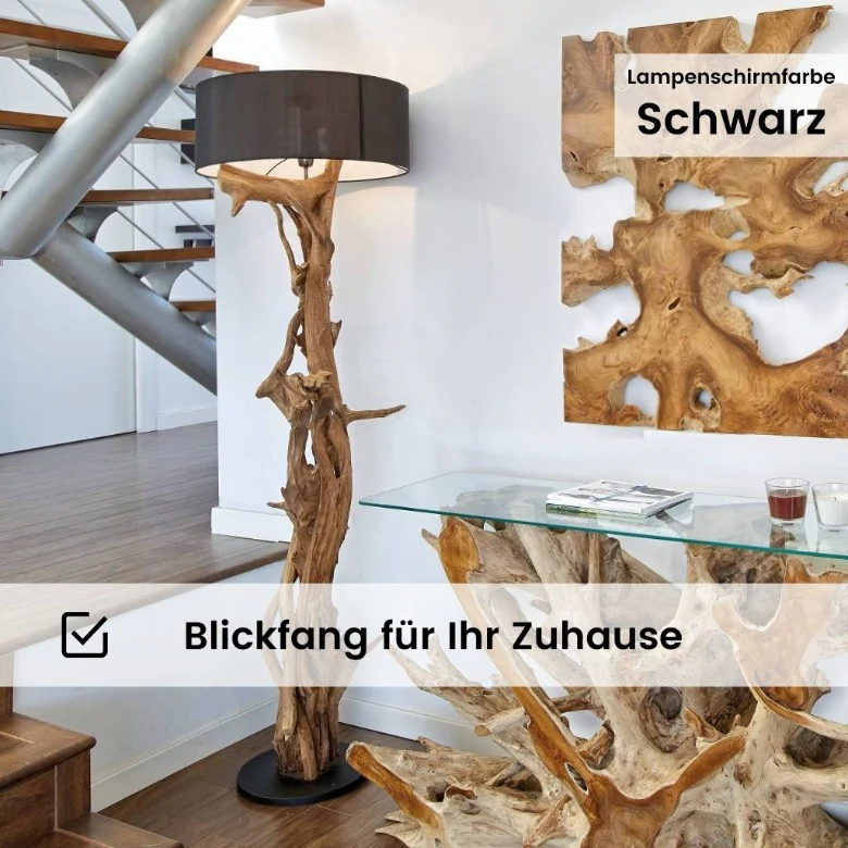 Stehlampe Teakholz BLUMA  | Hhe 180 cm | inkl. Lampenschirm