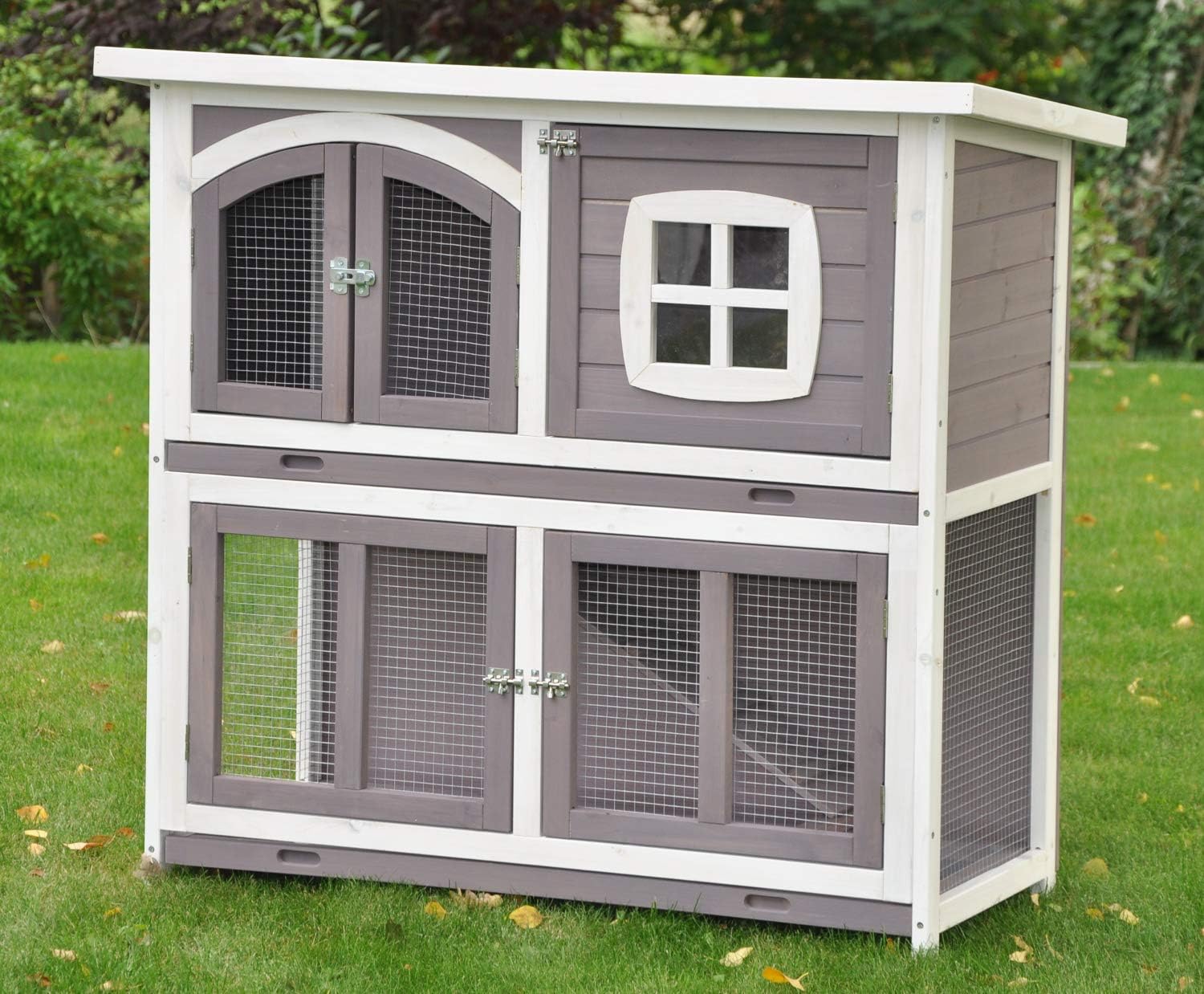 nanook Murmel XXL Doppel Kaninchenstall Hasenstall - doppelstöckig - wetterfest - 211 x 52 x 107 - Farbe: Taupe/Weiss - extra großes Kaninchengehege