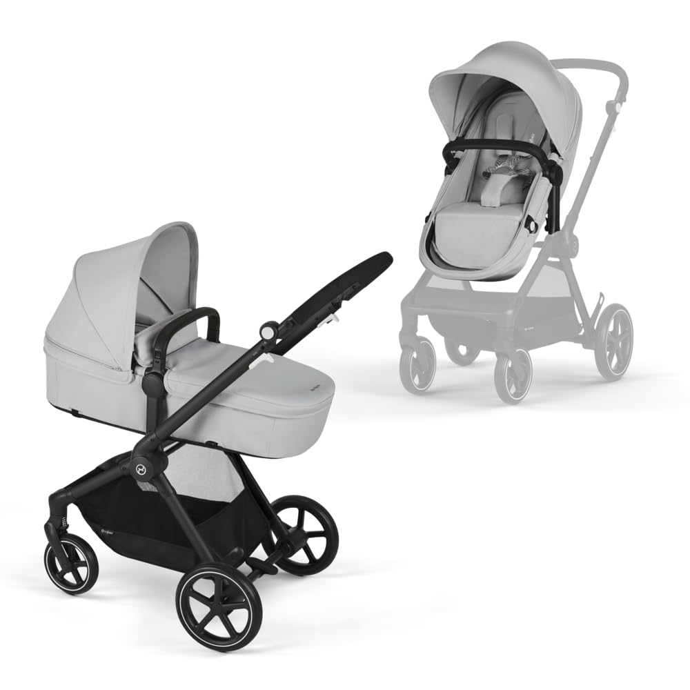 CYBEX Gold Kinderwagen EOS Lux 2-in-1 mit Babyschale Aton B2 i-Size und Babyschalen-Adapter, Reisesystem, Ab Geburt bis 22 kg (ca. 4 Jahre), Moon Black (Schwarz)