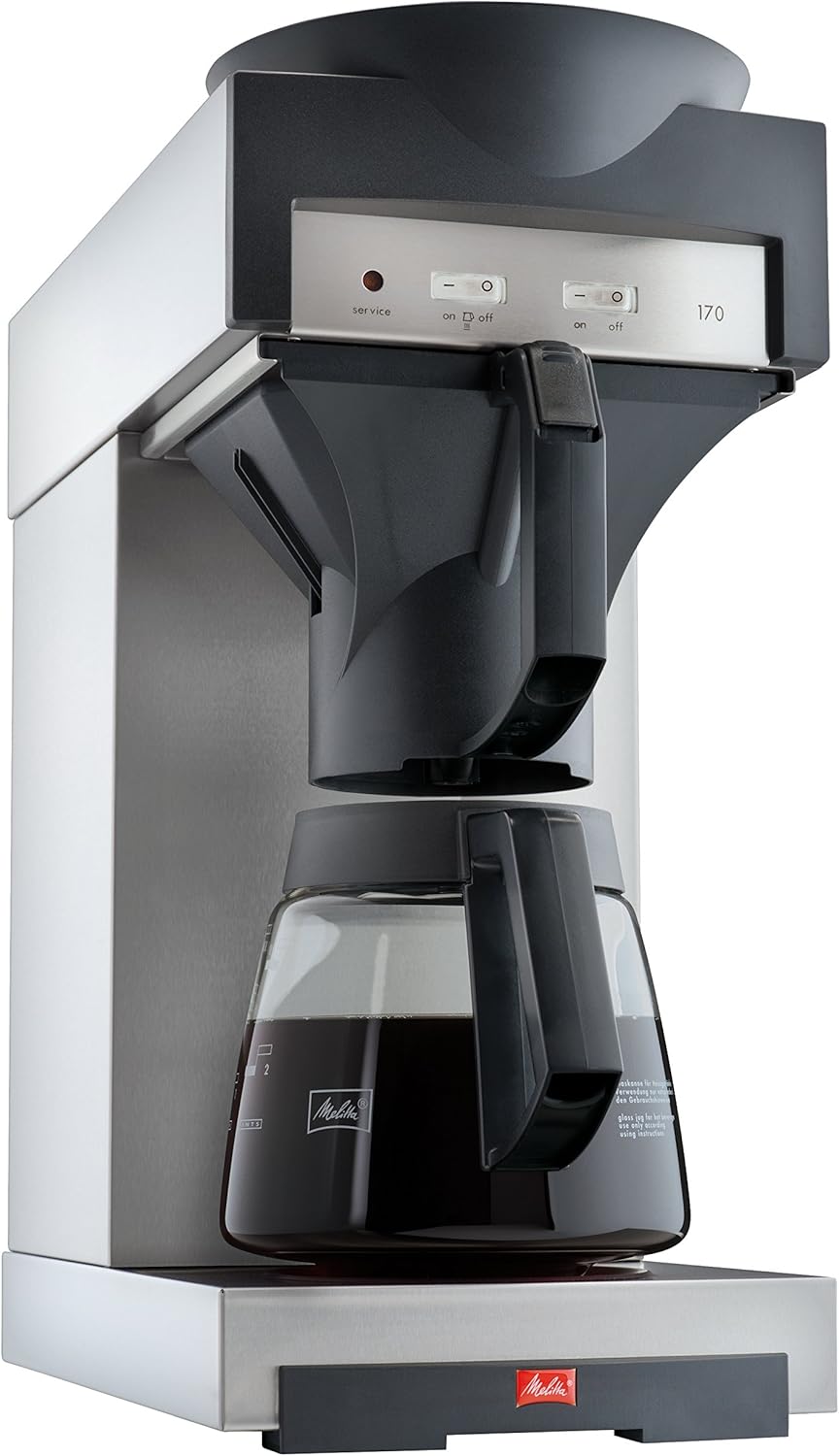Melitta 20348 Filterkaffeemaschine mit Glaskanne, 1,8 l, Warmhalteplatte, 17M, Edelstahl/Schwarz ,
